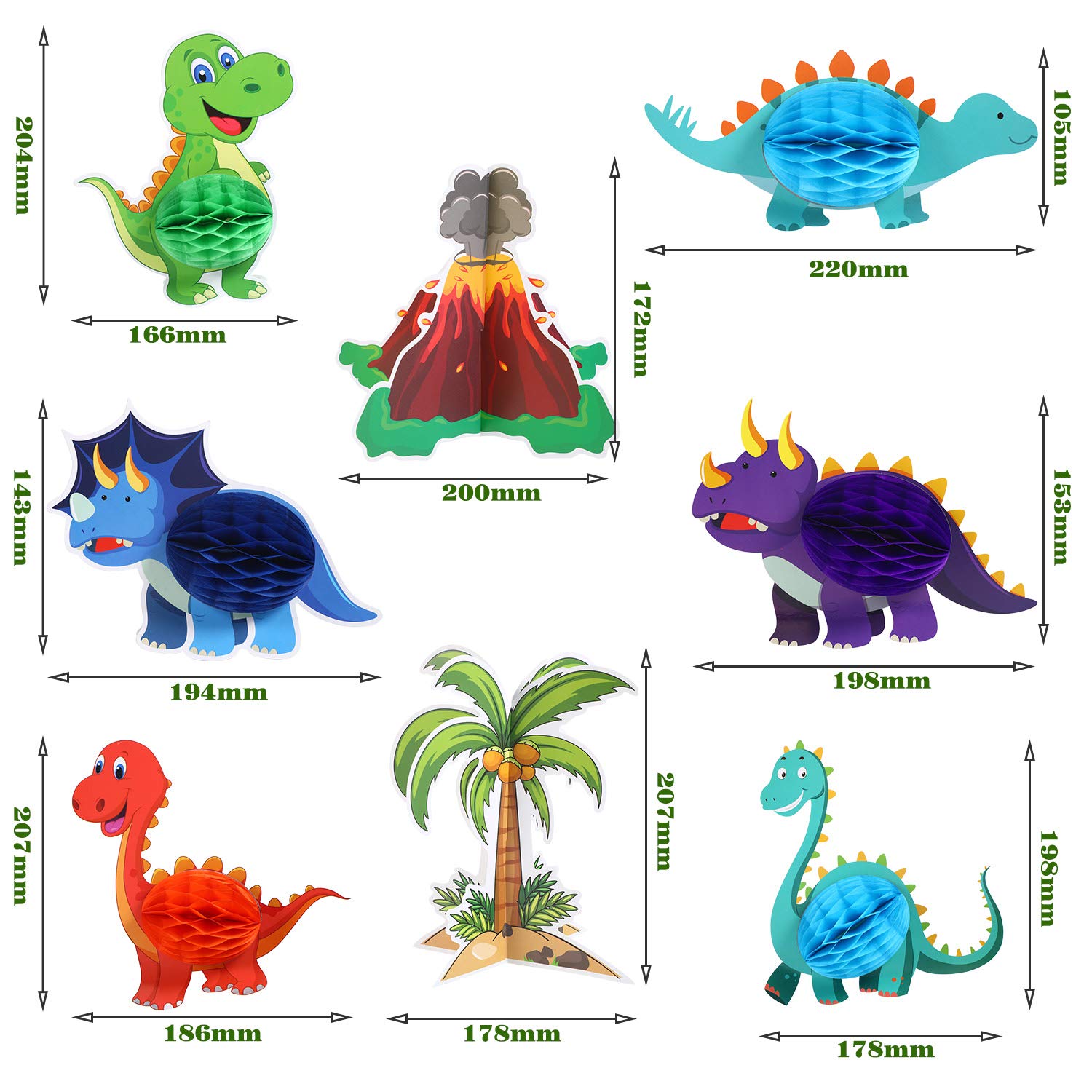 Gejoy 8 Pieces Dinosaur and Volcano Centerpieces Dinosaurs 3D