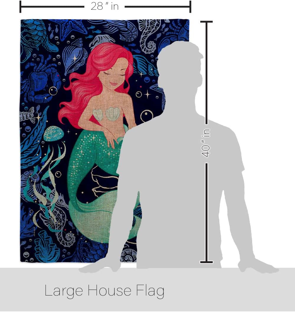 Mermaid Tapestry Home Decor Burlap House Flag Coastal Sea Creatures Nautical Wall Hanging Door Ocean Summer Marine Banner Small Garden Yard Porch Lawn Indoor Outdoor Decorations Gifts Made In USA