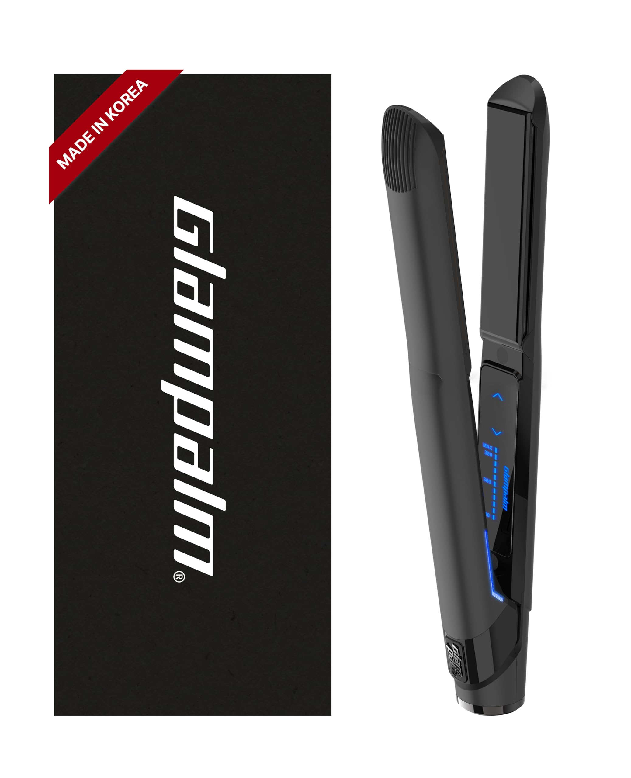 GLAMPALM GlamMuse 1" | All-Ceramic Flat Iron Infused with Vita-C, Salon Results with Less Heat Damage, Trusted by K-Pop Hair Stylists, Dual Voltage Hair Straightener, Silk Press | GP201T