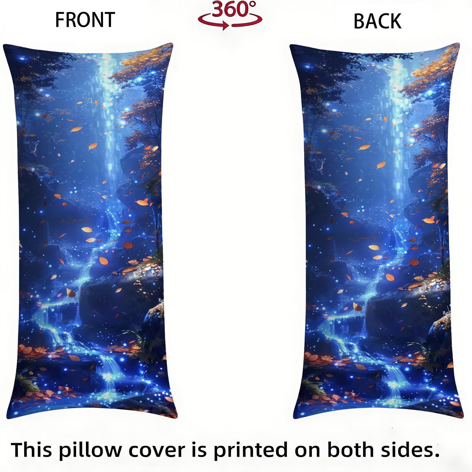 Funda de Almohada 60 x 180 cm Azul Protector Almohada 180 cm con Cremallera Invisible, Lino Durable y Transpirable Pillow Case Largas Hojas Impresión a Doble Cara para Cama, Sofá y Dormitorio dg-622