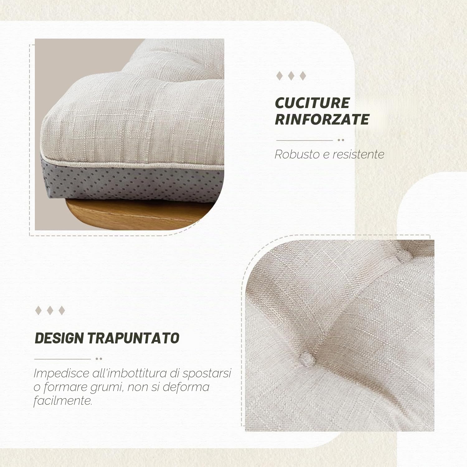 Set di 4 cuscini per sedie da pranzo, in memory foam, con laccetti e retro antiscivolo, cuscini trapuntati per sedie da pranzo, 40 x 40 x 10 cm, colore: beige