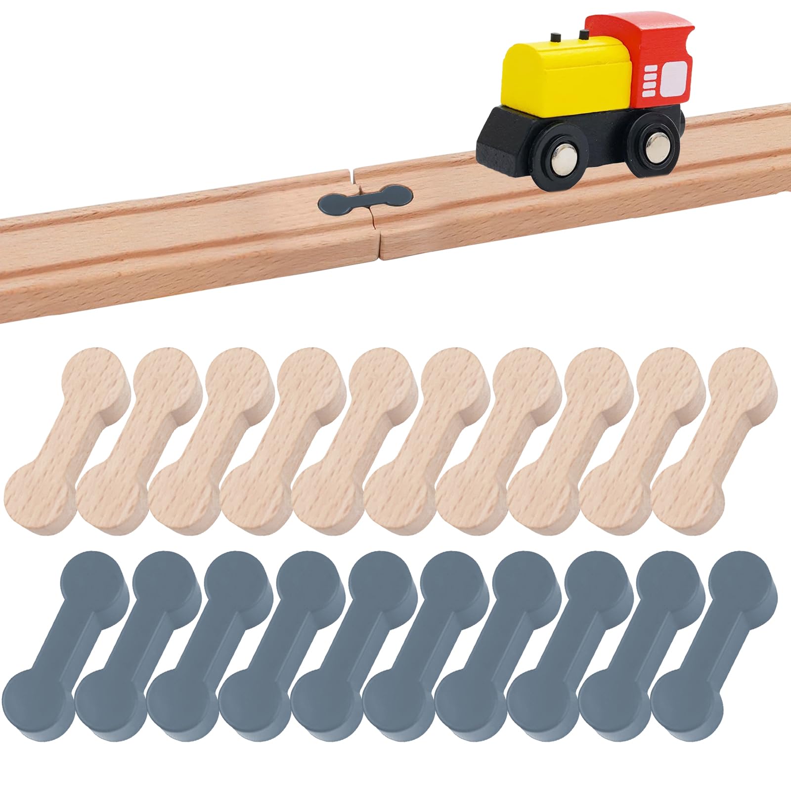 20 sztuk łączników torowych drewnianych kolejek, Rail Connection Wood Track, łączniki szynowe, drewniane szyny