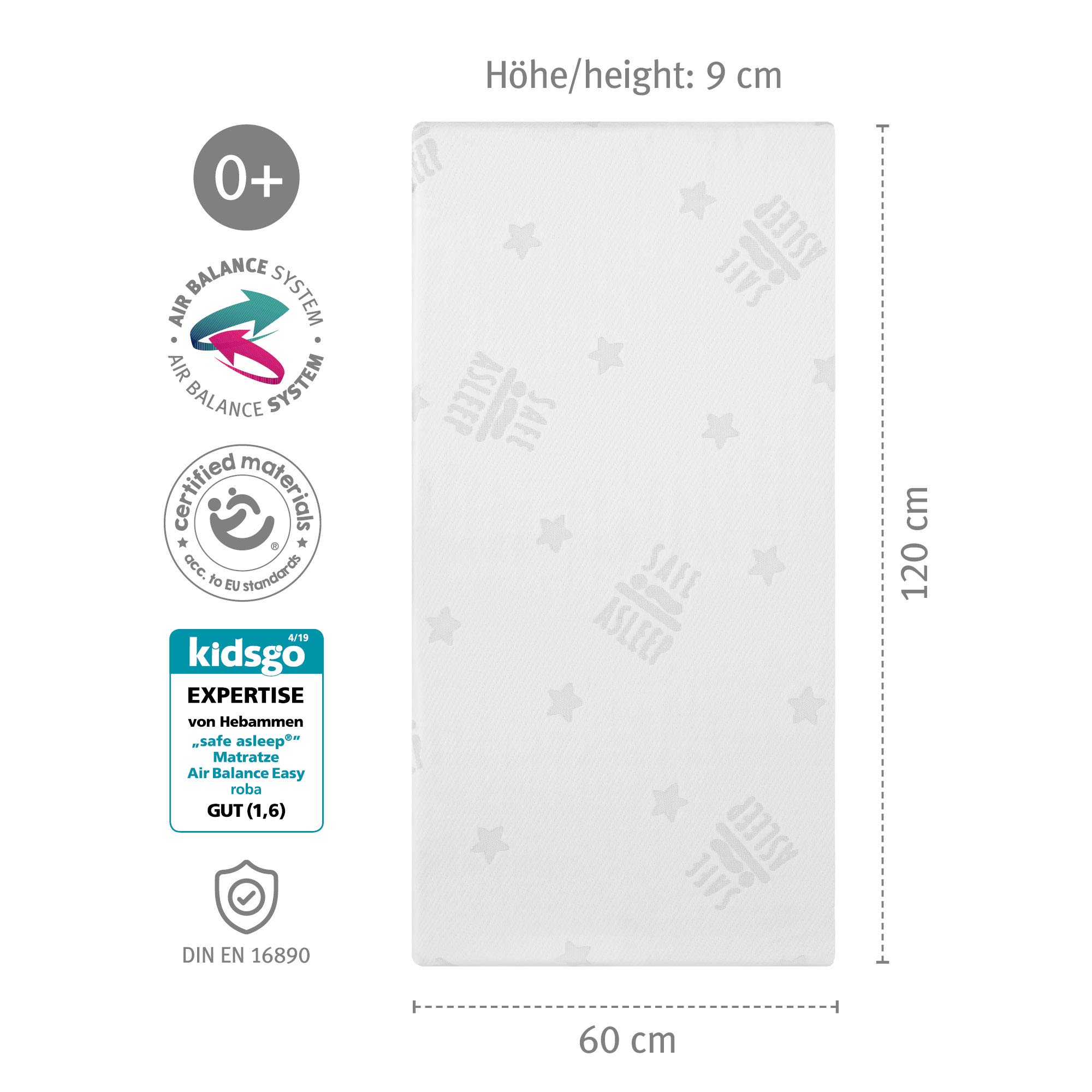 roba Babymatratze 60 x 120 cm - AIR BALANCE EASY - safe asleep - Matratze für Babybetten - Optimales Schlafklima für Babys