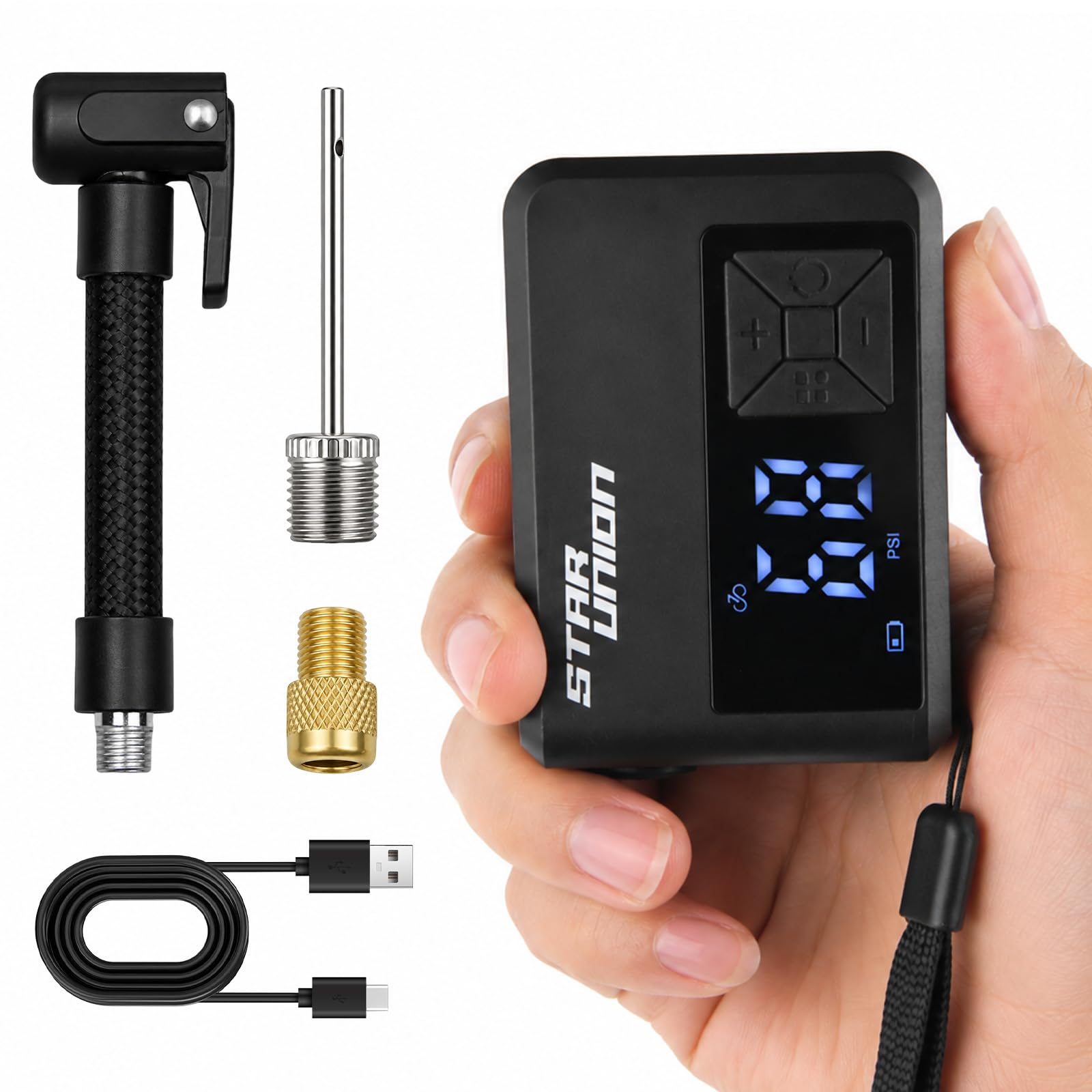 Mini Electric Bike Pump, 130 PSI Bicycle Tire Inflator with Real-Time Digital Pressure Ga…