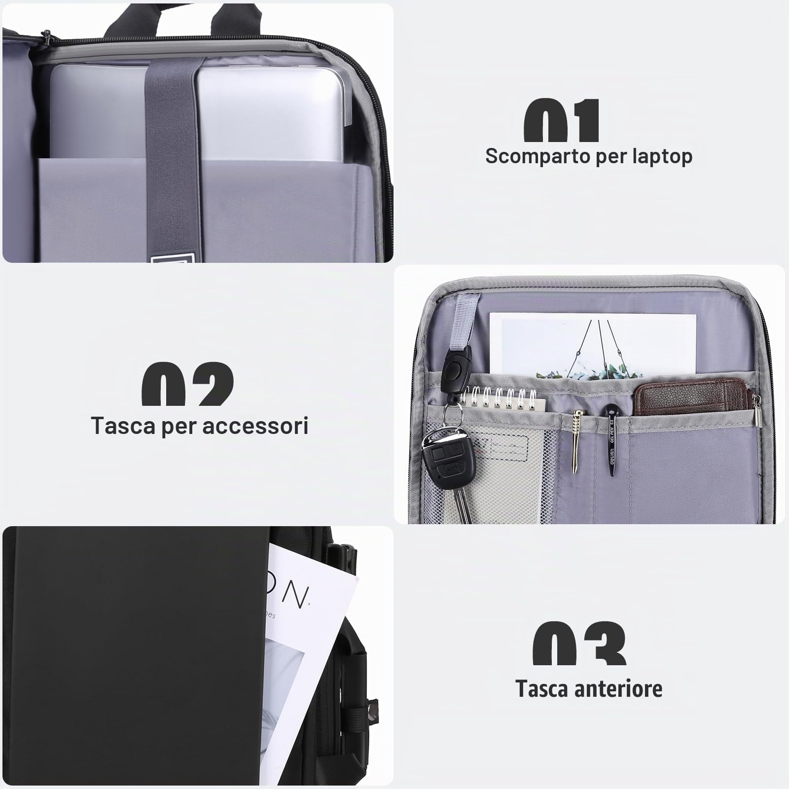 HOMIEE Zaino Uomo Zaino Porta PC 3 in 1 Zaini da Viaggio Estendibile Antifurto Zainetto Laptop 15.6 Pollici Impermeabile Zaini Borse Uomo Lavoro Valigia Bagaglio a Mano Tracolla Borsa