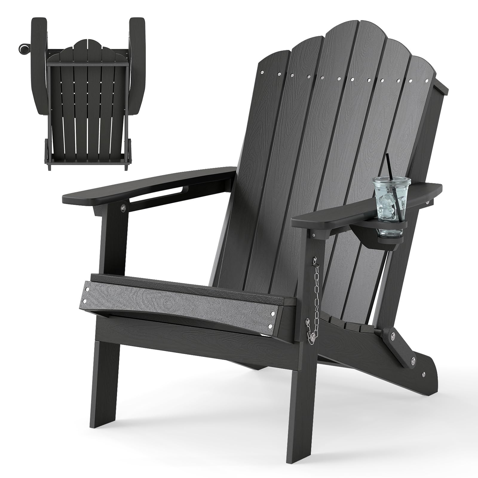 COSTWAY Adirondack Chair, Weather Resistant HIPS Garden Chair, Outdoor Armchair Adirondack Lounger Patio Chair Furniture for Fire Pit, Beach, Deck and Poolside (with Cup Holder, 82 x 71 x 92cm, Grey)