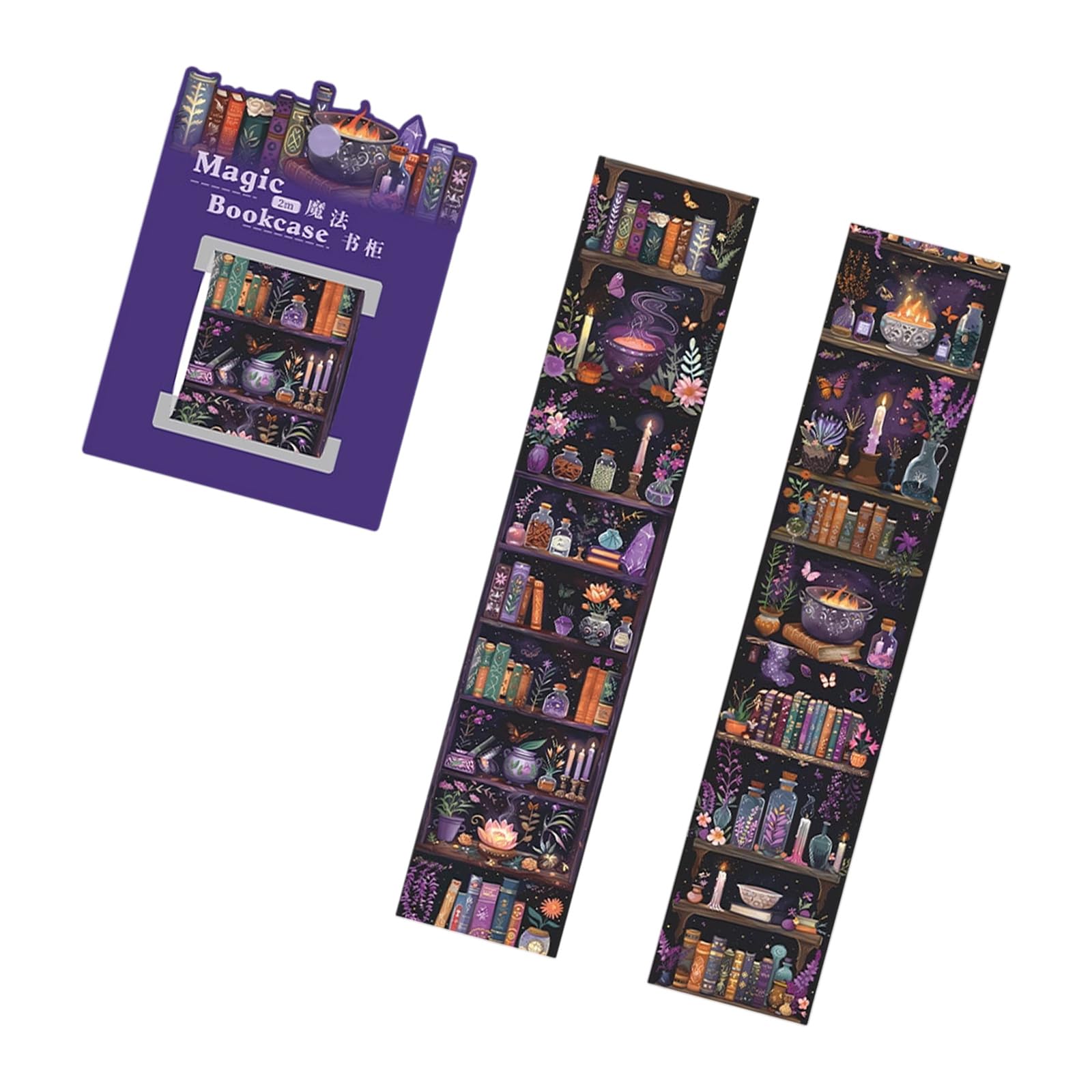 Magical Bookshelf PET Sticker Waterproof Scrapbooking Decorative Tape 40mmX2m for Journaling Planner Notebook Waterproof Journaling Sticker