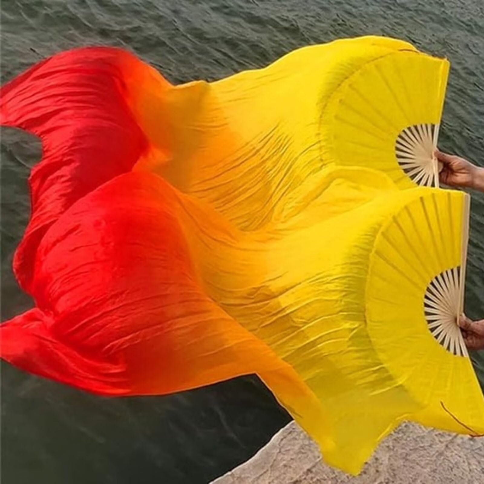 Ventilador de bambú de seda para danza del vientre 1,5 Metros Hecho a Mano (Rojo)