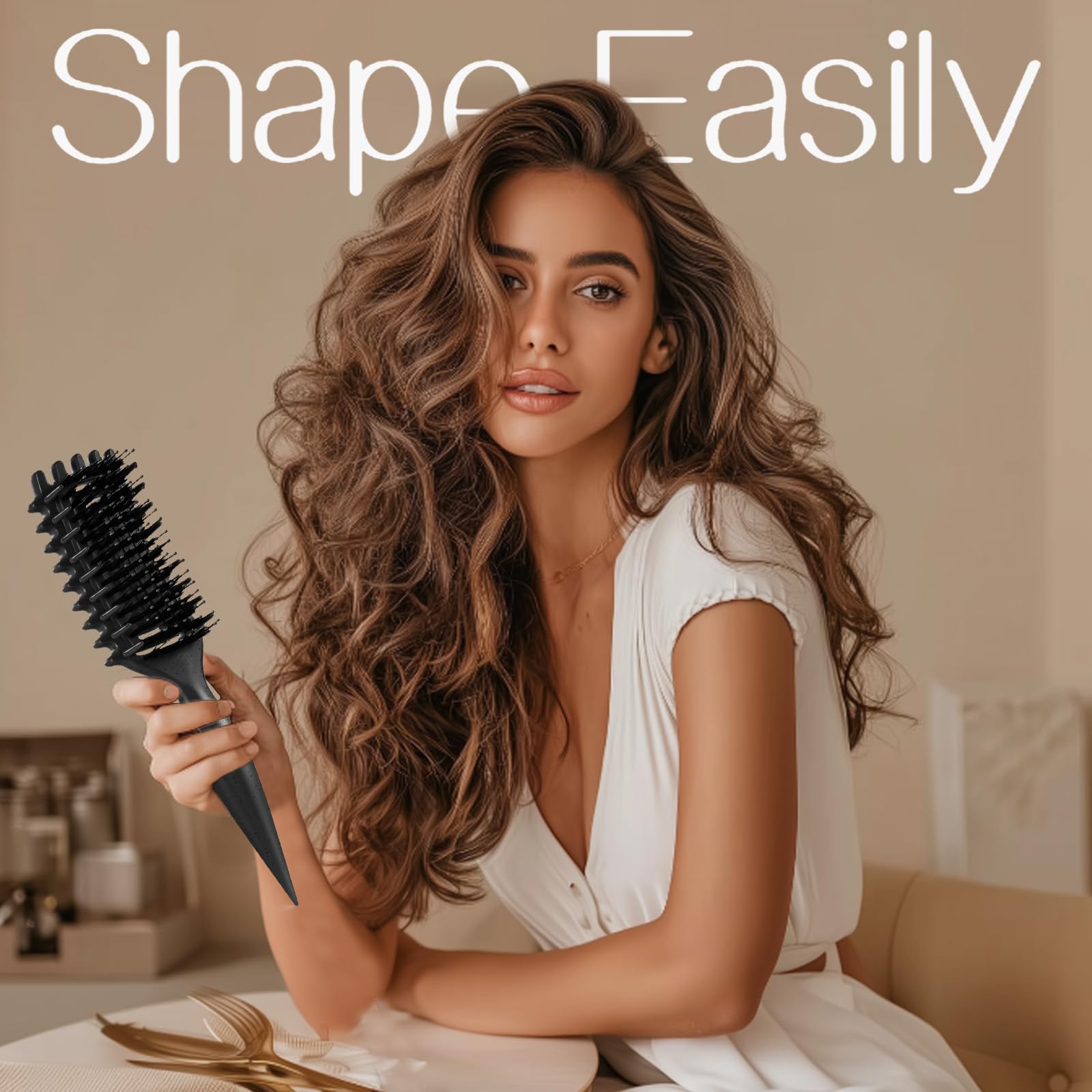 Cepillo de pelo rizado, cepillo definidor de rizos para rizos y ondas definidos sin esfuerzo, cepillo de pelo ventilado para cabello húmedo y seco, mujeres y hombres, reduce el encrespamiento (negro)