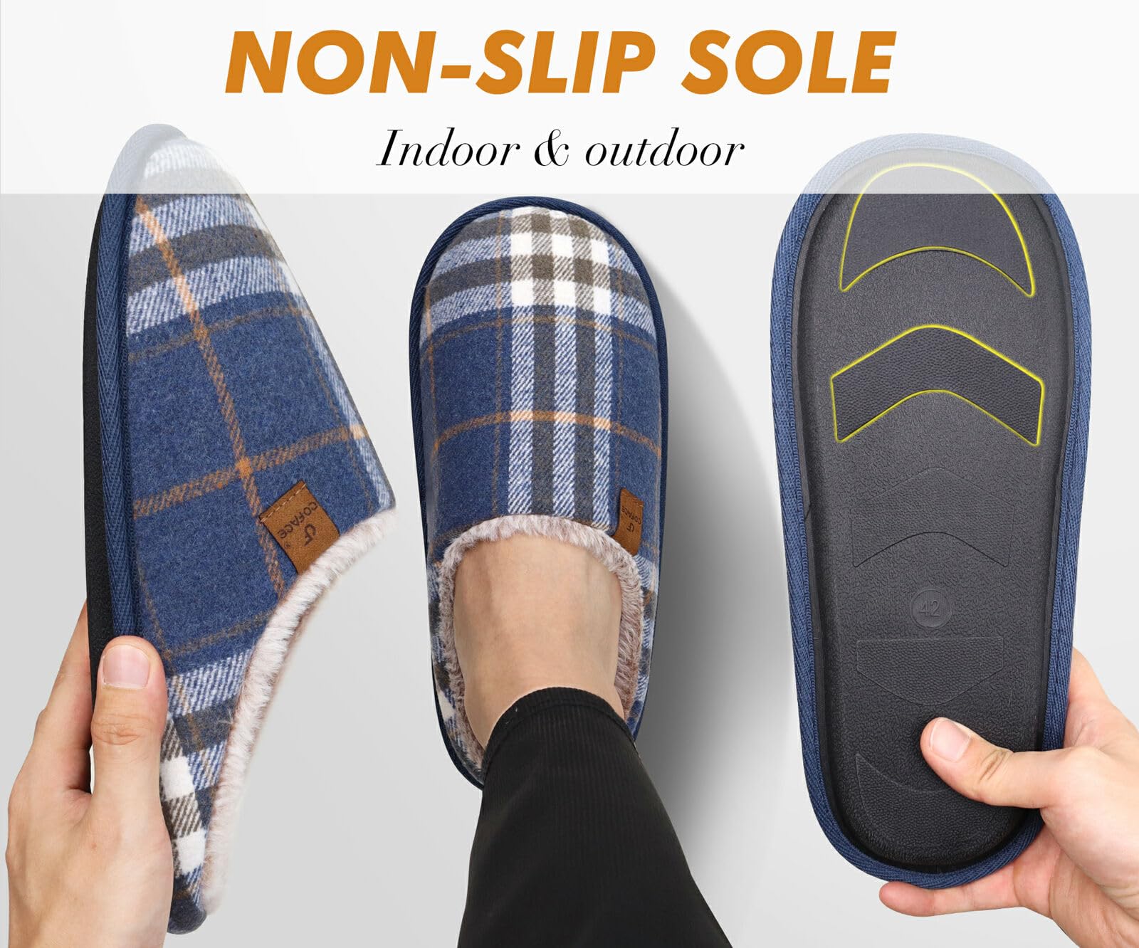 Pantofole da Uomo Invernali Plaid, Comoda Memory Foam Calde Scarpe da Casa in Lana con Suola Antiscivolo 40-47