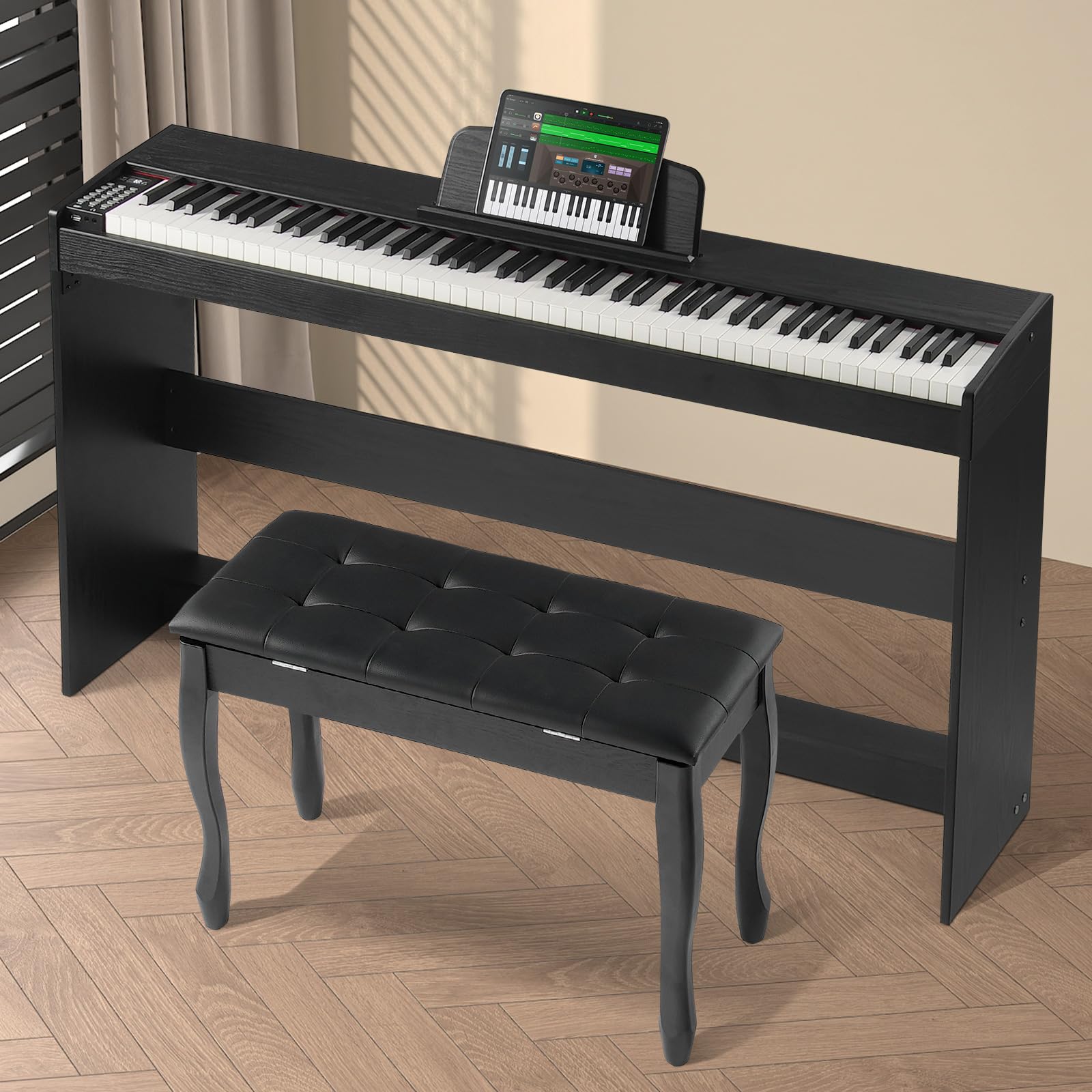 VEVOR Pianoforte Digitale con 88 Tasti Completamente Pesati, Tastiera Elettrica Set Pianoforte con Doppia Tastiera, Altoparlanti, Doppia Panca, Pianoforte 200 Suoni e Ritmi, Bluetooth USB MIDI
