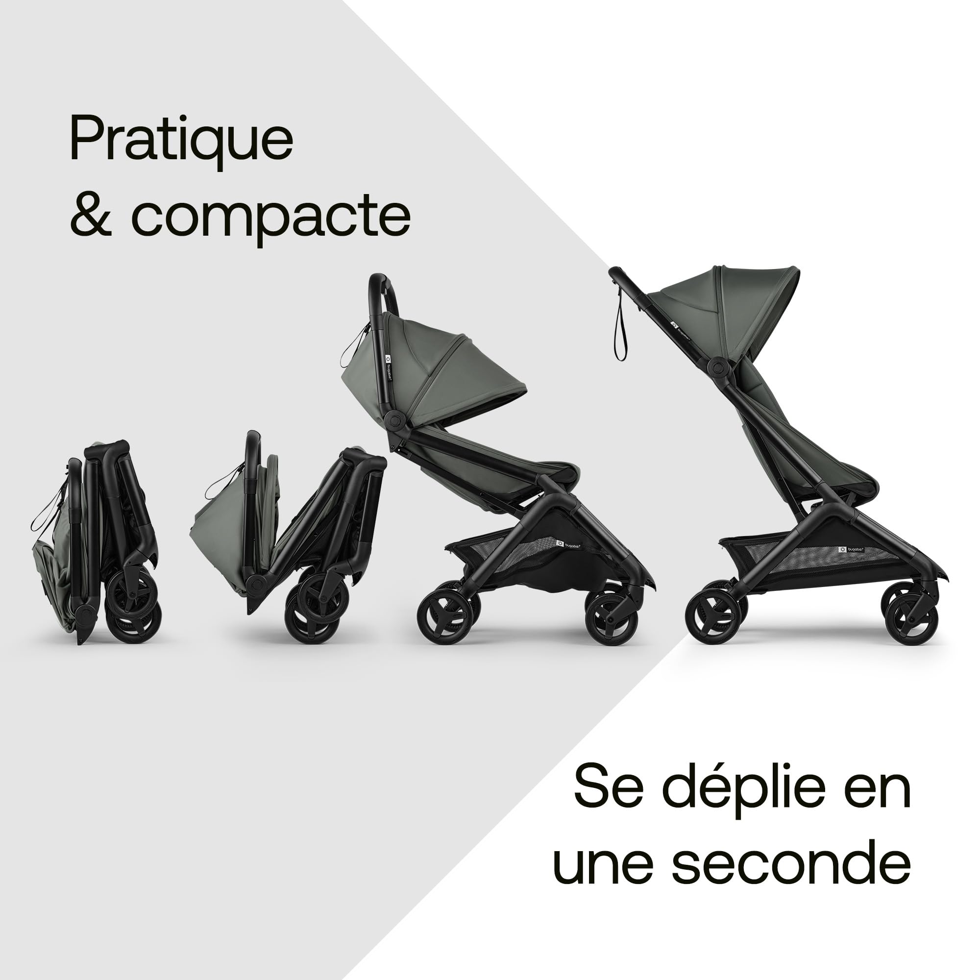 Bugaboo Butterfly 2 Poussette de Voyage légère, Dimensions Cabine, Pliable à Une Main avec Le Cocon Baby Nest, sa Housse de la Pluie et la Barre de Protection - Forest Green