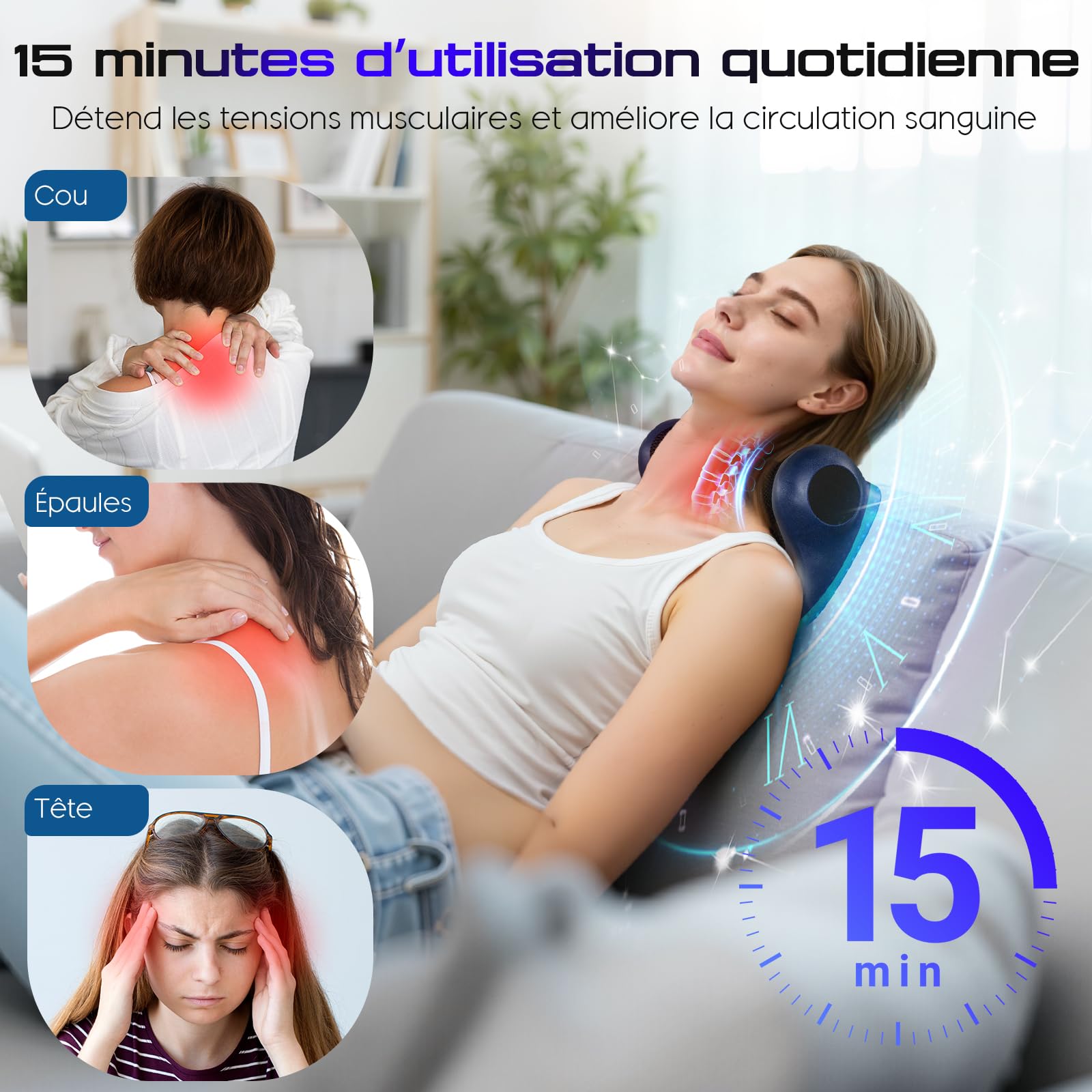 SteBeauty Masseur Cervical avec Chaleur 3 Températures (41-45°C), 3 Modes Vibration Sans Fil Forme Ergonomique en U Soulage Douleurs Cervicales, Épaules et Dos Cadeau Homme Femme