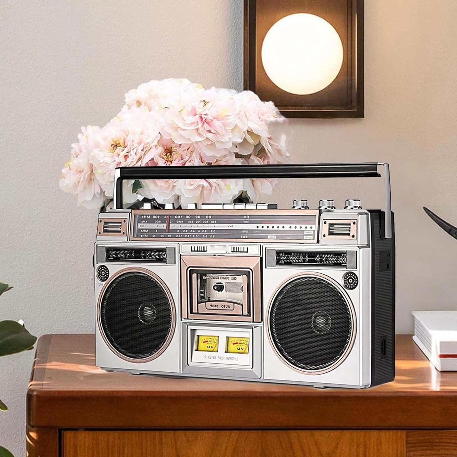 Lettore di cassette Bluetooth Boombox, portatile AM/FM con altoparlante integrato, per riunioni di famiglia/viaggi, stile retrò anni '80, per gli amanti della musica nostalgica