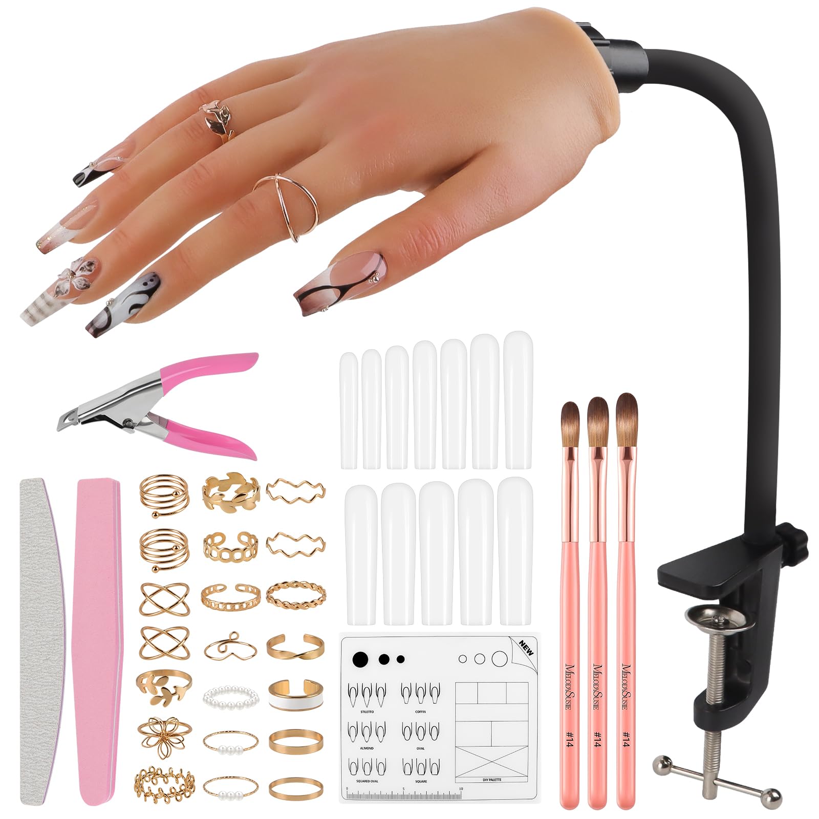 EBANKU Main d’Entraînement en Silicone pour Ongles Acryliques, Main Flexible avec Support, Main Factice Réutilisable pour Débutants et Professionnels du Nail Art