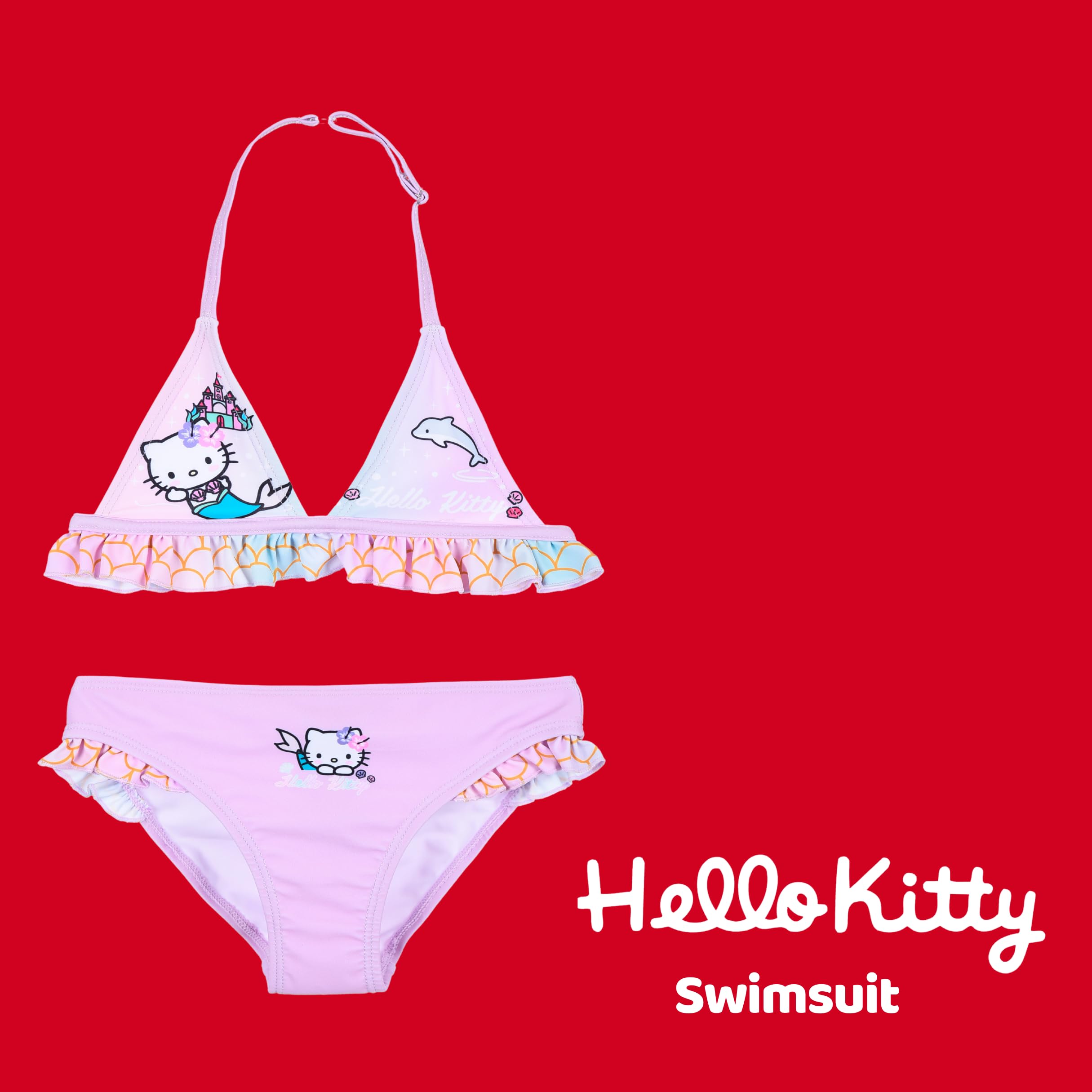 Sanrio Hello Kitty Maillot de Bain Deux Pièces pour Fille, Motif Sirène, Bikini pour Enfant, Tailles 3 à 8 Ans