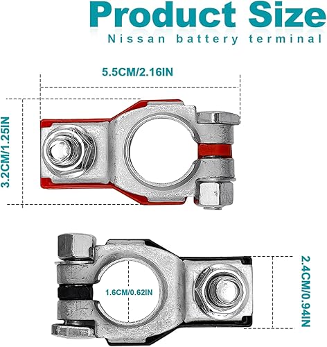 Miniatura 2 de 1 par de conectores de terminal de batería premium para Nissan - Compatible para Nissan, Rouge, Maxima, Murano, terminales de batería positivos y
