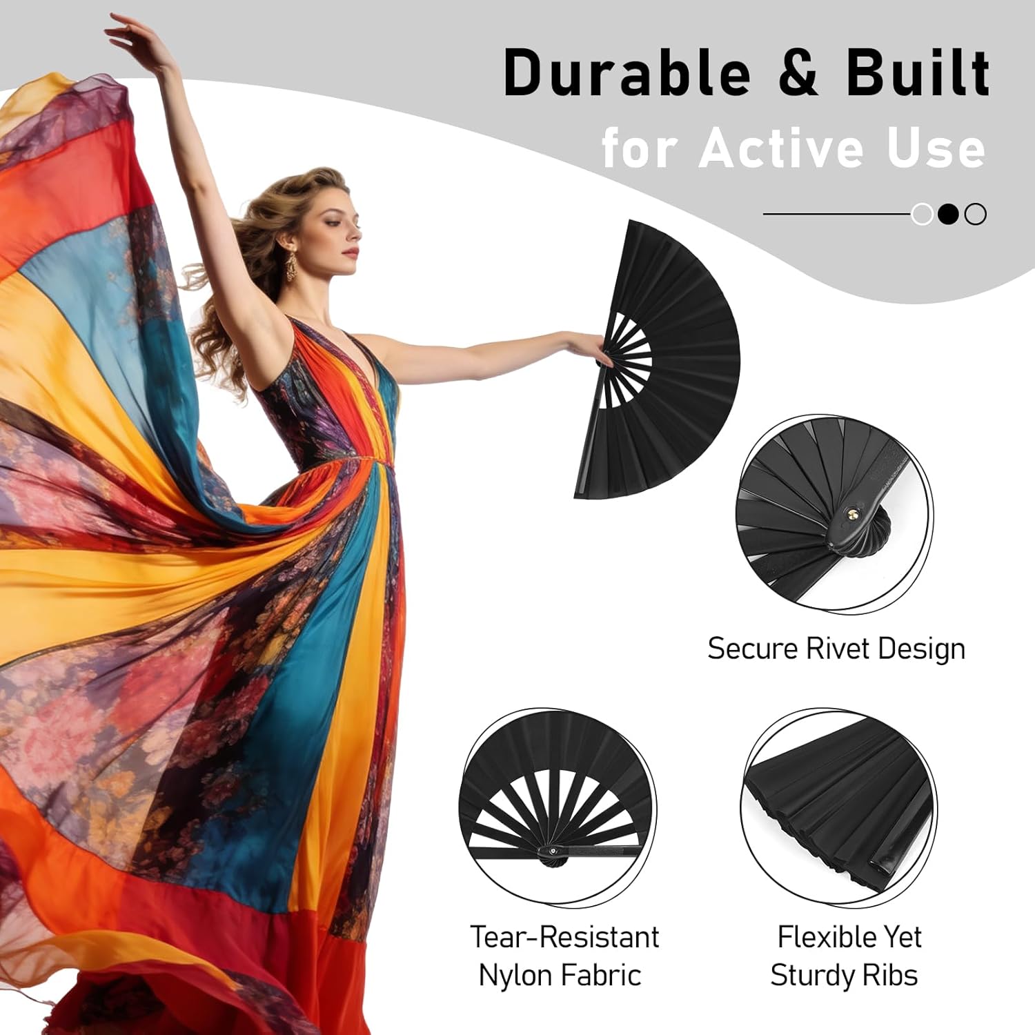 20 PCS Large Folding Hand Fans for Line Dancing & Popping, Boots on The Ground Clacking Fans, Chinese Kung Fu Tai Chi Fans