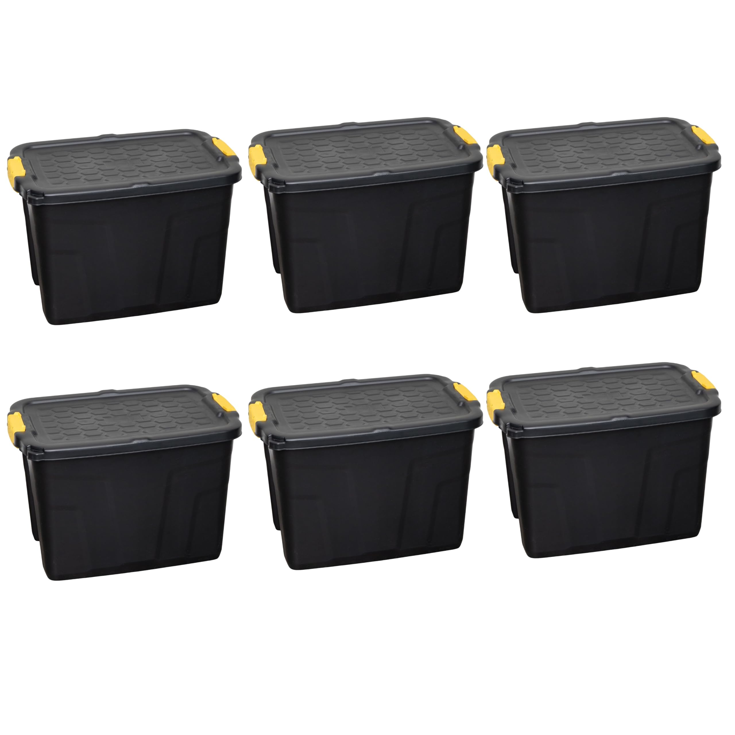 Samuel Alexander Black 60L Heavy Duty Lockable & Stackable Storage Tub Chest With Clips (6)