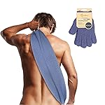 Evridwear Exfoliating Back Scrubber with Handles Two Sides for Body Shower Deep Cleans Skin Massages Invigorating Blood Circulation Men Women One Size (Back Scrubber + Heavy Gloves)