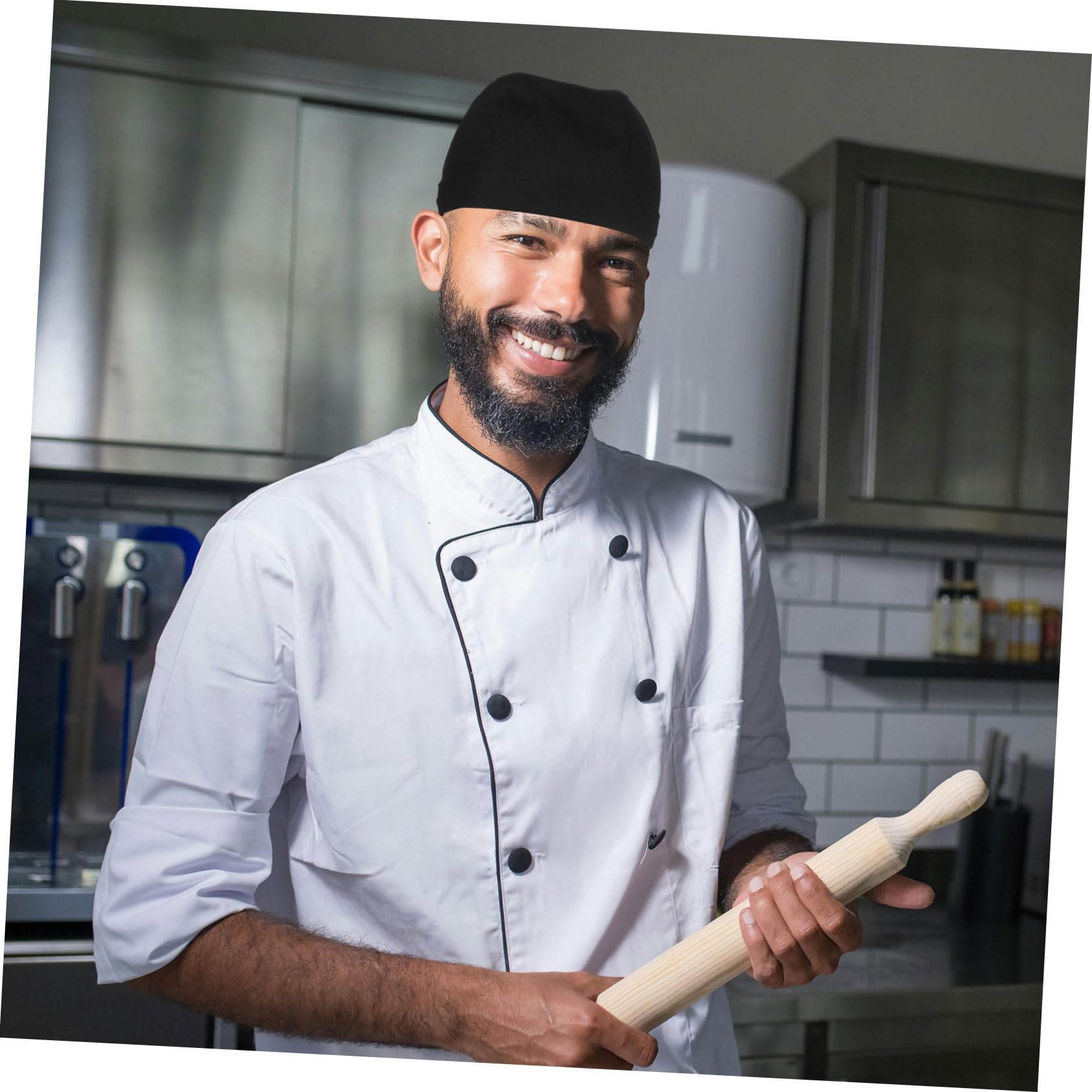 Homoyoyo 6 Gorros de Chef Negros para Cocina y Restaurante, de Algodón Cómodo Que Protege del Aceite, Diseño Clásico y Sencillo para Cocineros y Personal de Servicio