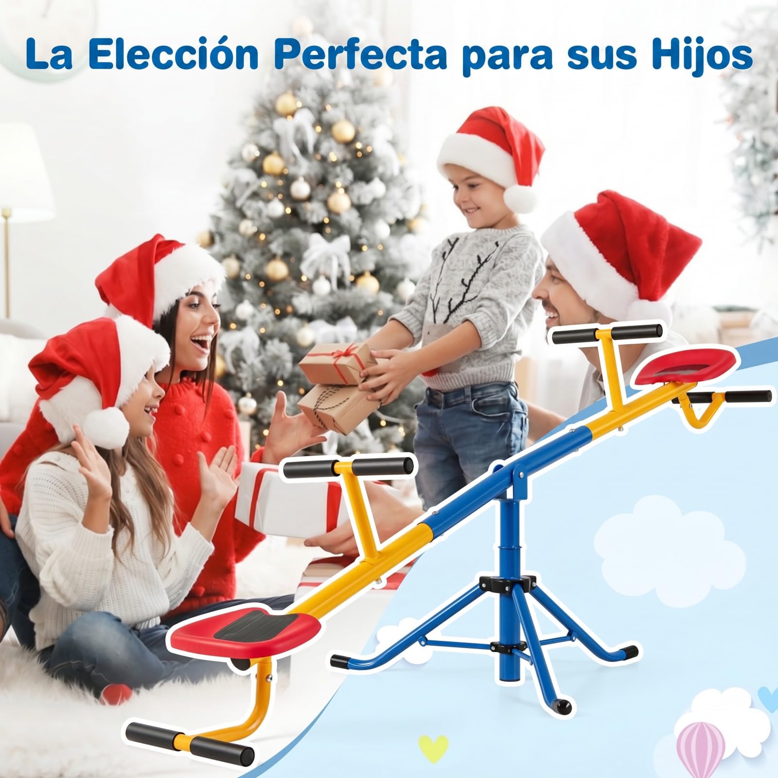 COSTWAY Balancín para Niños, Subibaja a 360° con Cerrojo para Las Piernas, Balancín para Exterior Patio y Parque Infantil (2 Asientos) 182 x 29 x 86 cm