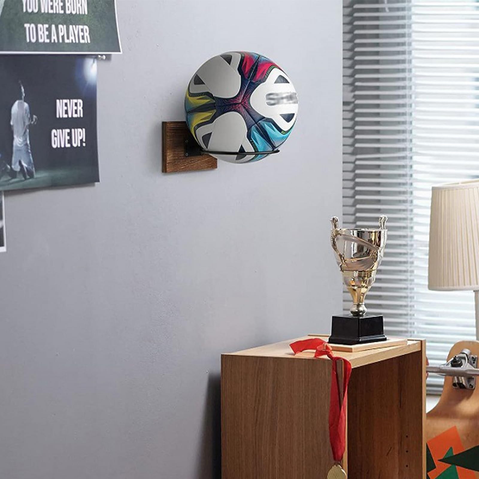 Soporte de pared de madera para pelotas de baloncesto, voleibol, fútbol, rugby