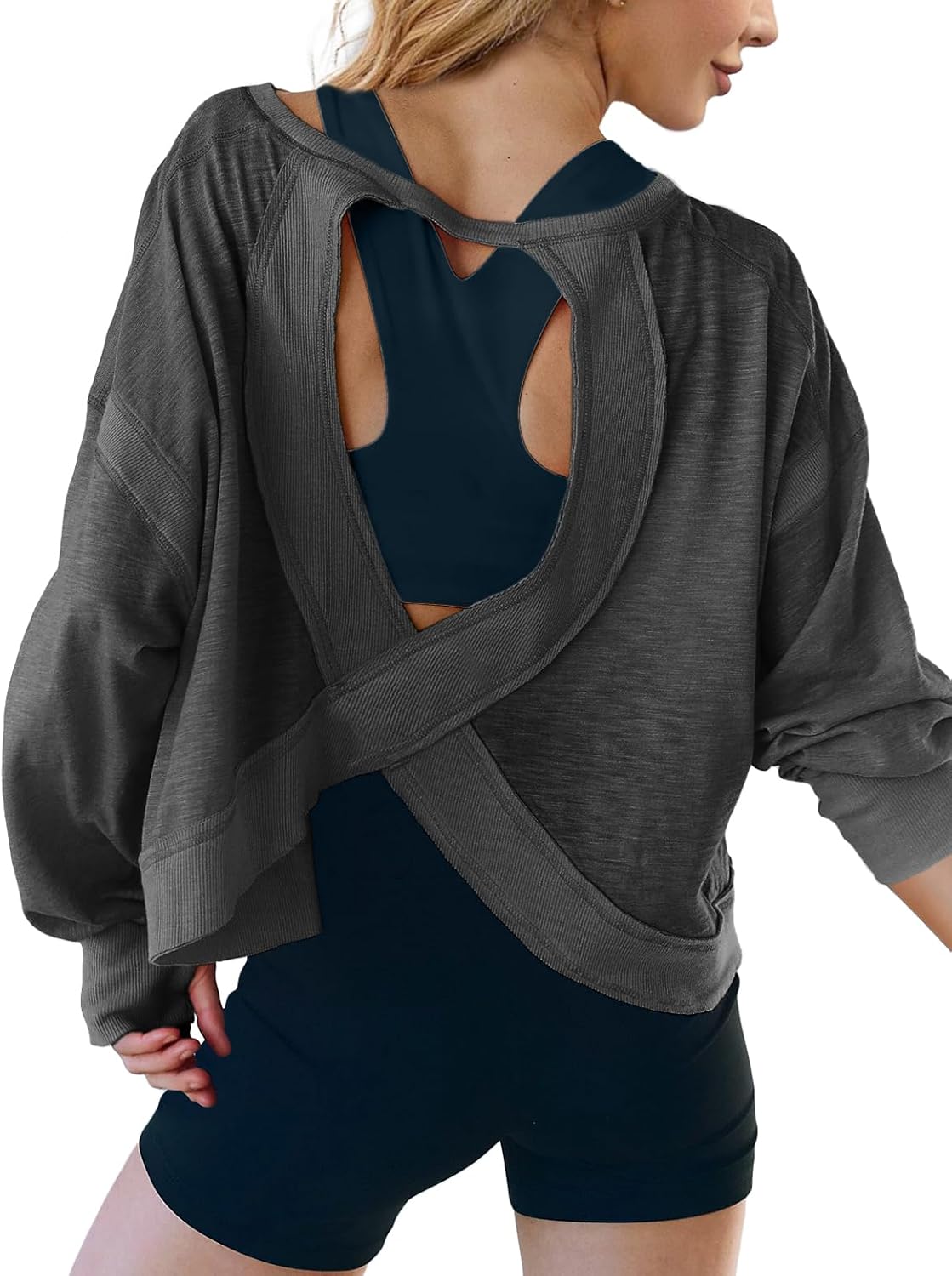 UNIANKIYA Open Back Workout Tops for Women Long Sleeve Cropped Athletic Clothes Gym Running Yoga Low Impact Sports T Shirts - Image 4