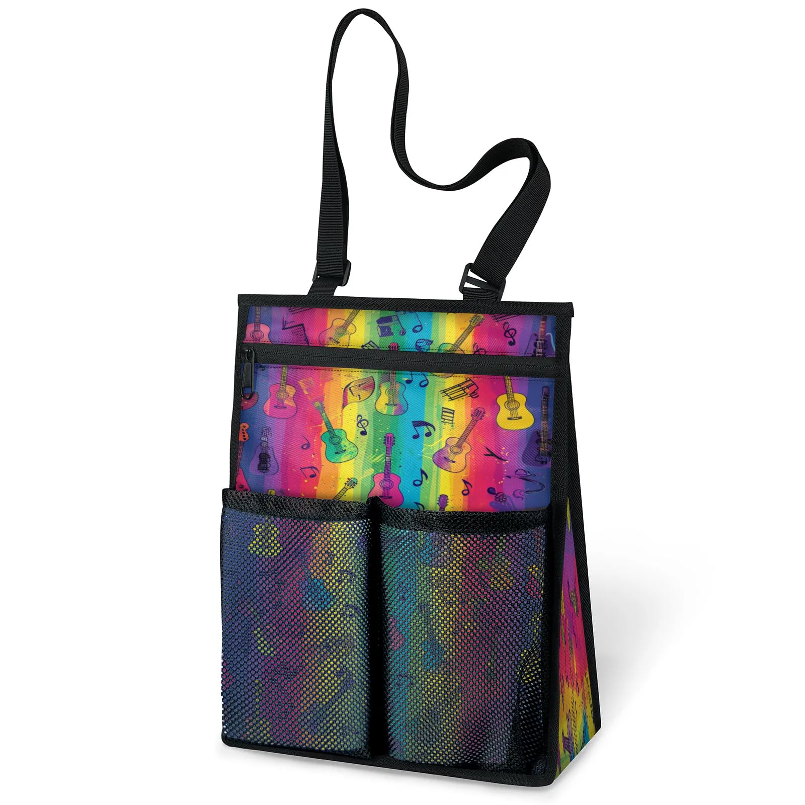 Ourtheme Music Note Guitar Portable Shower Bag for Travel Gym Camp Beach Tote Shower Caddy Bags Hanging Toiletry