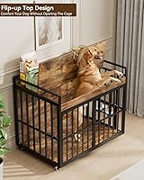 Vista 7 de Mueble de jaula para perros de 43 pulgadas, perrera resistente con 3 puertas, 2 cuencos ajustables y ruedas con cerradura, casa de madera