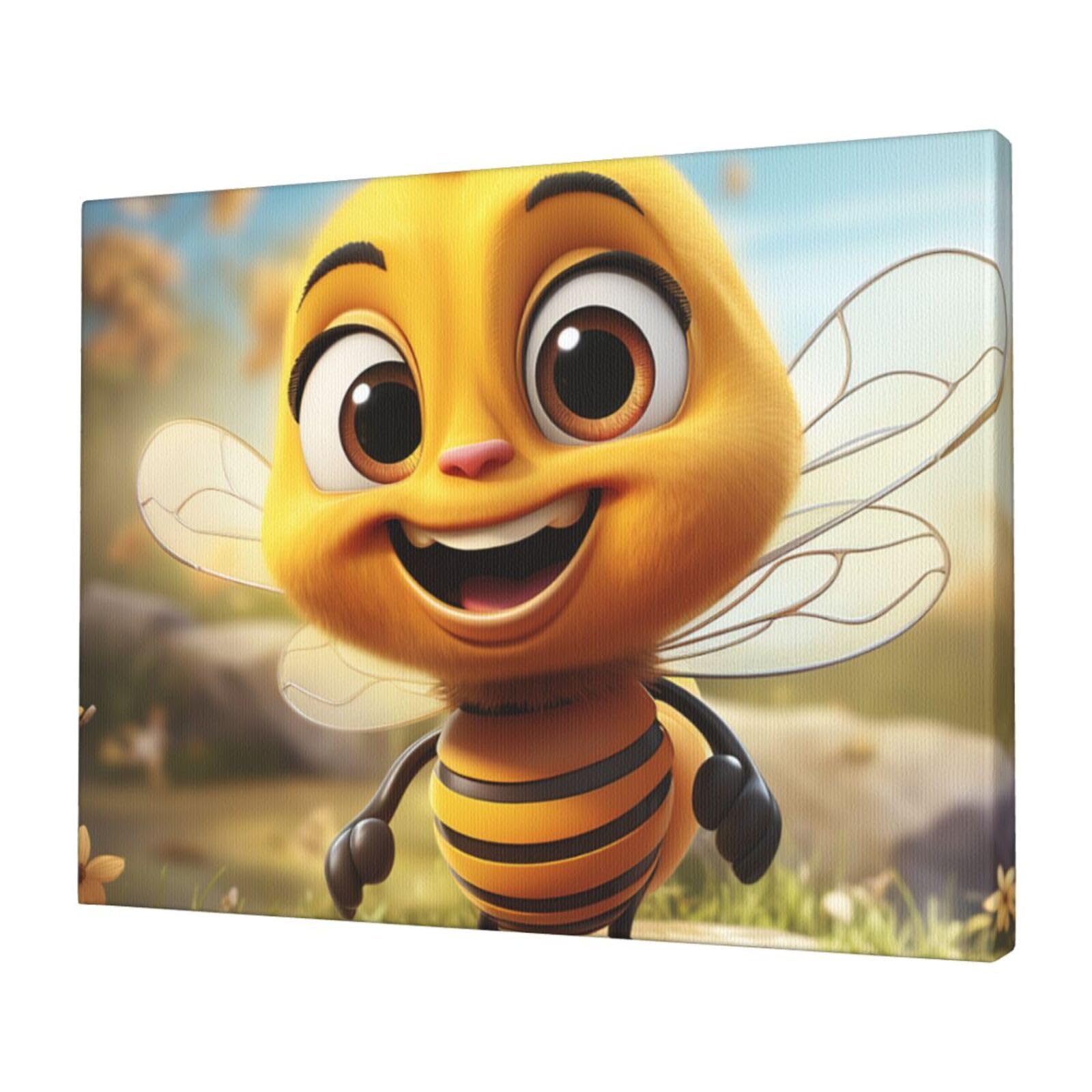 KLOPH Bee Canvas Wall Art for Living Room 12"x16" Modern Artwork Painting for Bathroom Hanging Canvas Prints Aesthetic Wallart for Bedroom Kitchen Office Wall Decor