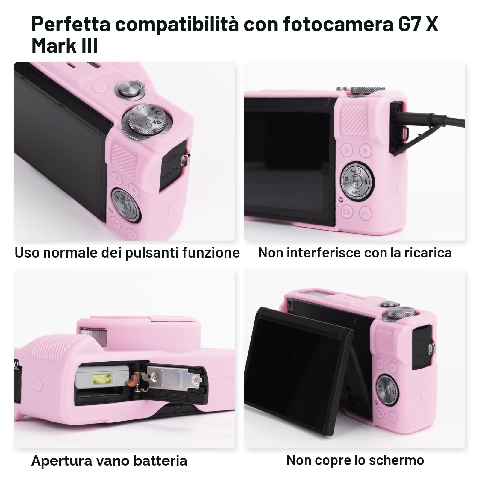 Rieibi Custodia in silicone per Canon Powershot G7X Mark III, accessori per Canon G7X Mark III Custodia Protettiva con 2 protezioni schermo, copertura obiettivo rimovibile per Canon G7X Mark 3