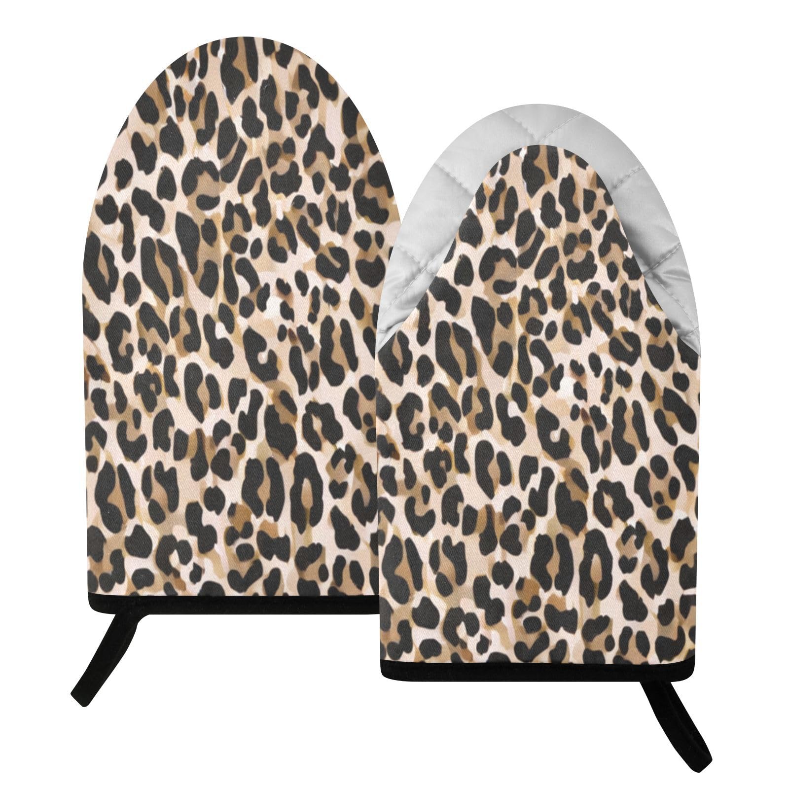 BURSTDDY Leopard Print Oven Mitt,Heat Resistant Kitchen Mitts for Cooking