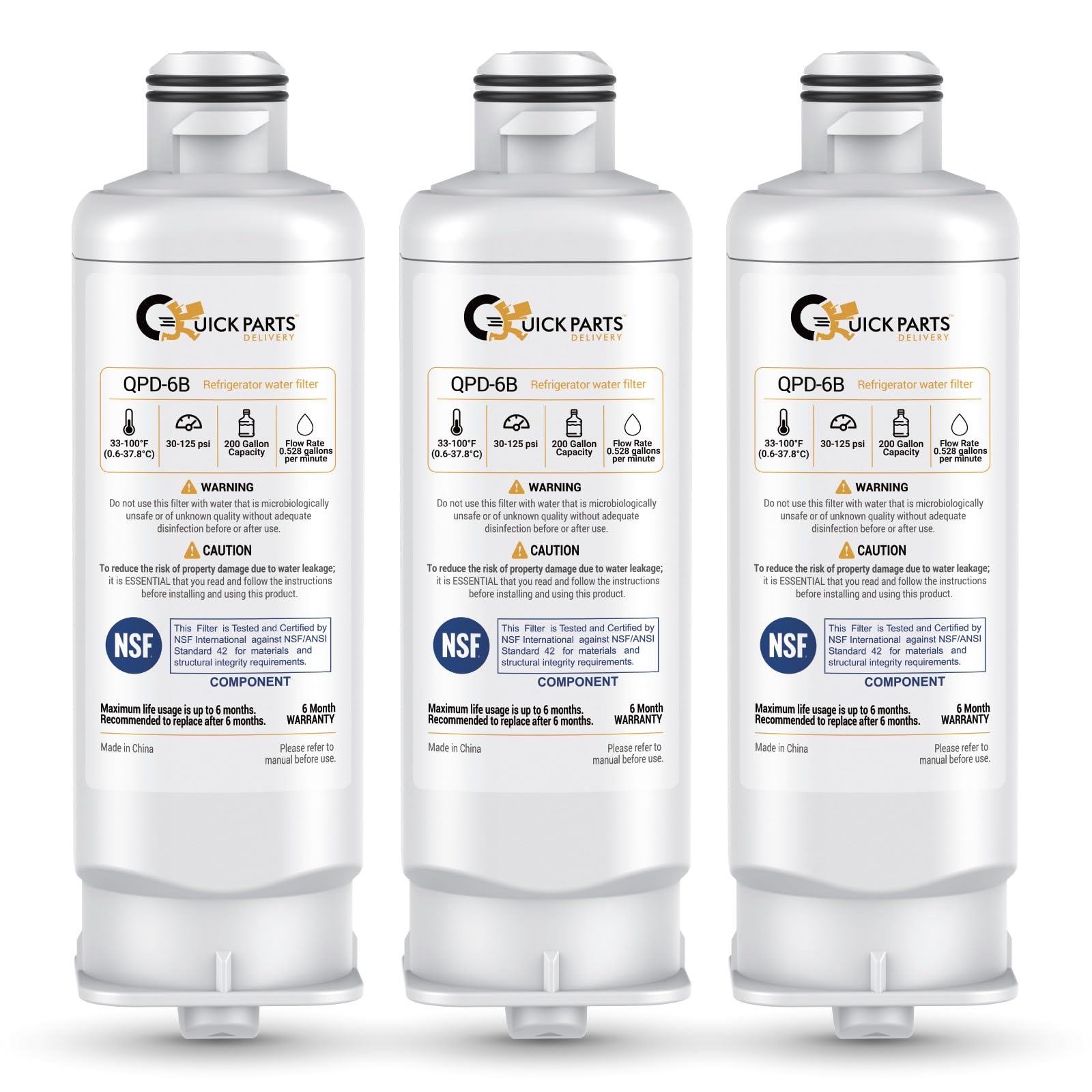 QPD 6B Refrigerator Water Filter Replacement for Samsung DA97-17376B, HAF-QIN – Compatible with Samsung RF23M8070SG/AA, BRF365200AP/AA – NSF Certified, Chlorine Reduction – (3-Pack)