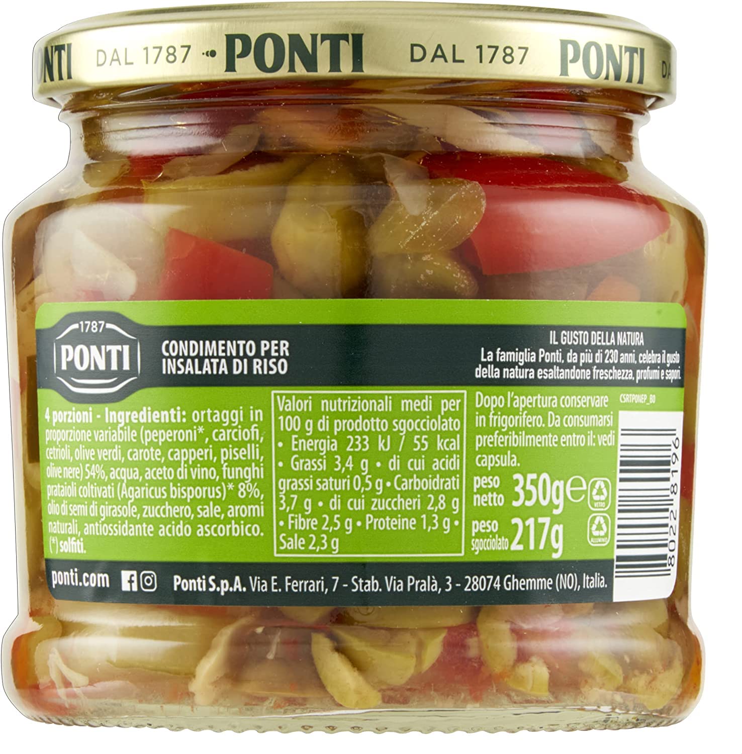 Ponti Peperlizia Reissalat 350 g Gemischtes Süß-Sauer-Gemüse, Reis- und Nudelgewürz, 6er-Set