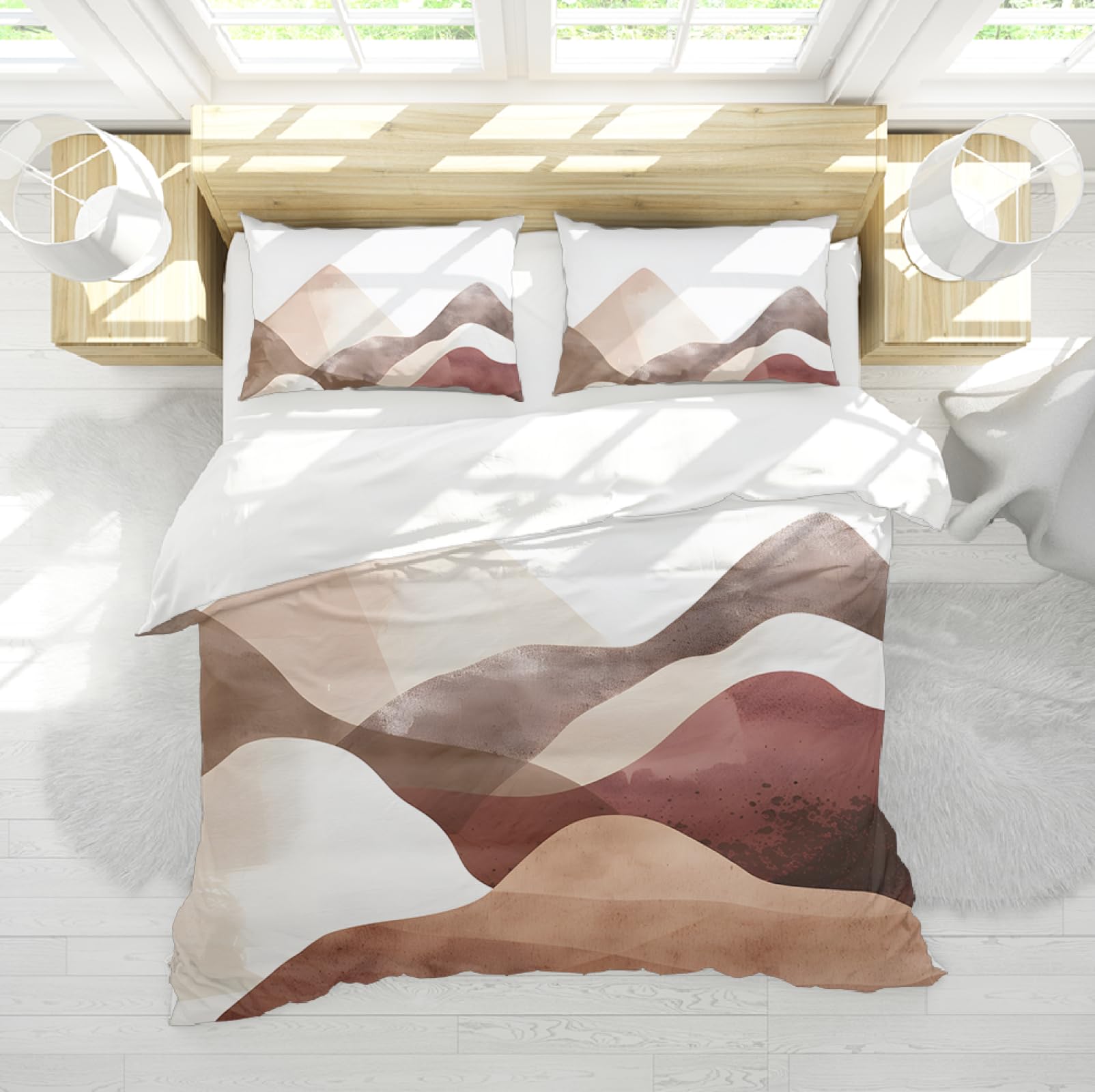 Boho Mountain Line Zestaw poszewek na kołdrę Mid Century Szykowne zestawy pościeli na wszystkie pory roku Dekoracja pościeli do domu Nowoczesna prana mikrofibra 180x220cm