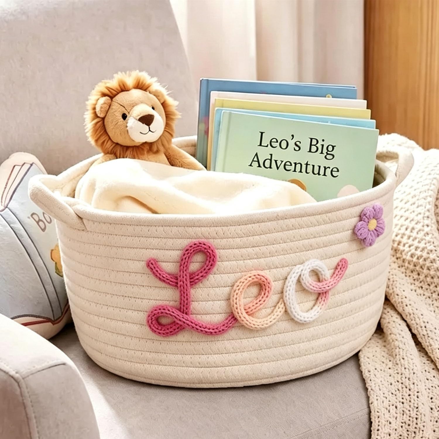 Personalized Cotton Caddy, Custom Name Baby Nursery Organizer Basket