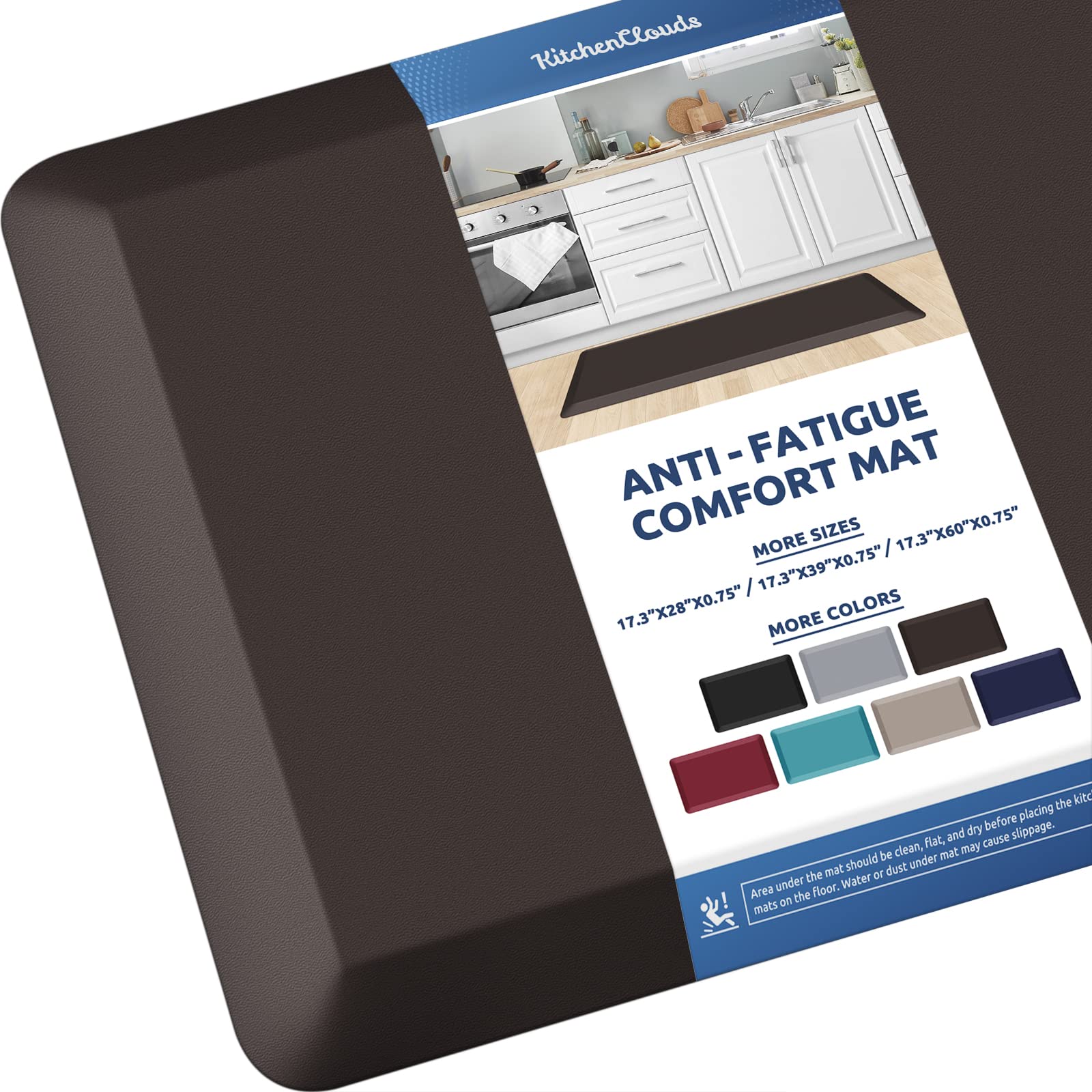 KitchenClouds Kitchen Mat Cushioned Anti Fatigue Rug 17.3"x28" Waterproof, Non Slip, Standing and Comfort Desk/Floor Mats for House Sink Office (Black)