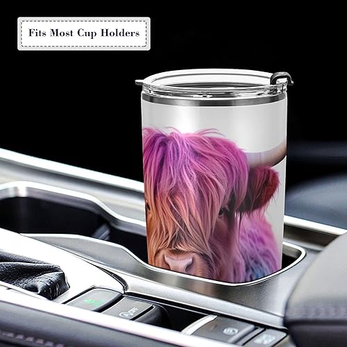 Vista 5 de xigua Highland Cow - Vaso de café para cabello teñido colorido de 20 onzas, botella de agua, taza de viaje con 2 popotes (abatible), vasos aislados