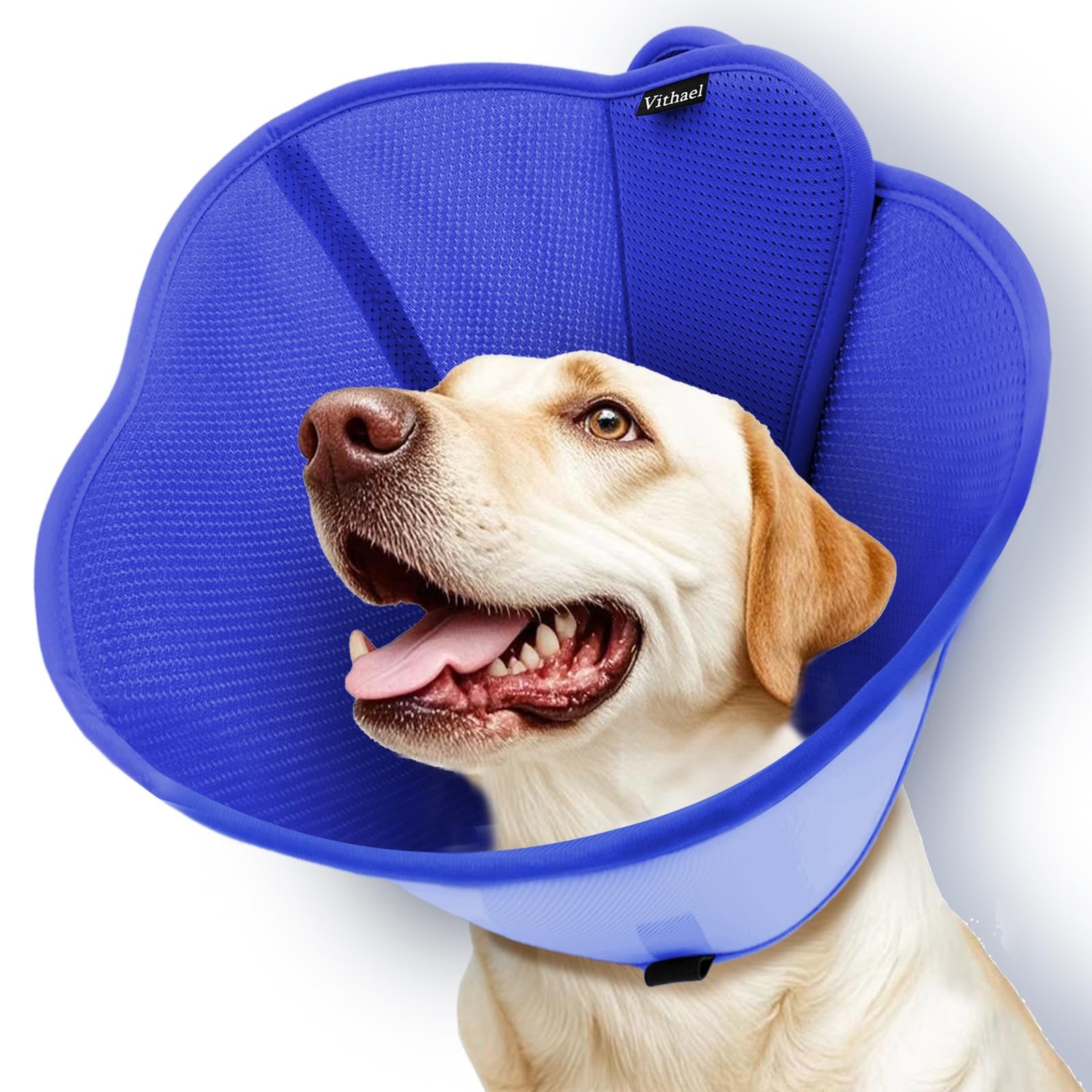 Photo 1 of Vithael Upgraded Dog Cone Collar for Large Medium Dogs, Soft Dog Cone with Double-Layer Design, Adjustable Pet Recovery Collar for Dogs After Surgery, Elizabethan Collar (M, Blue)