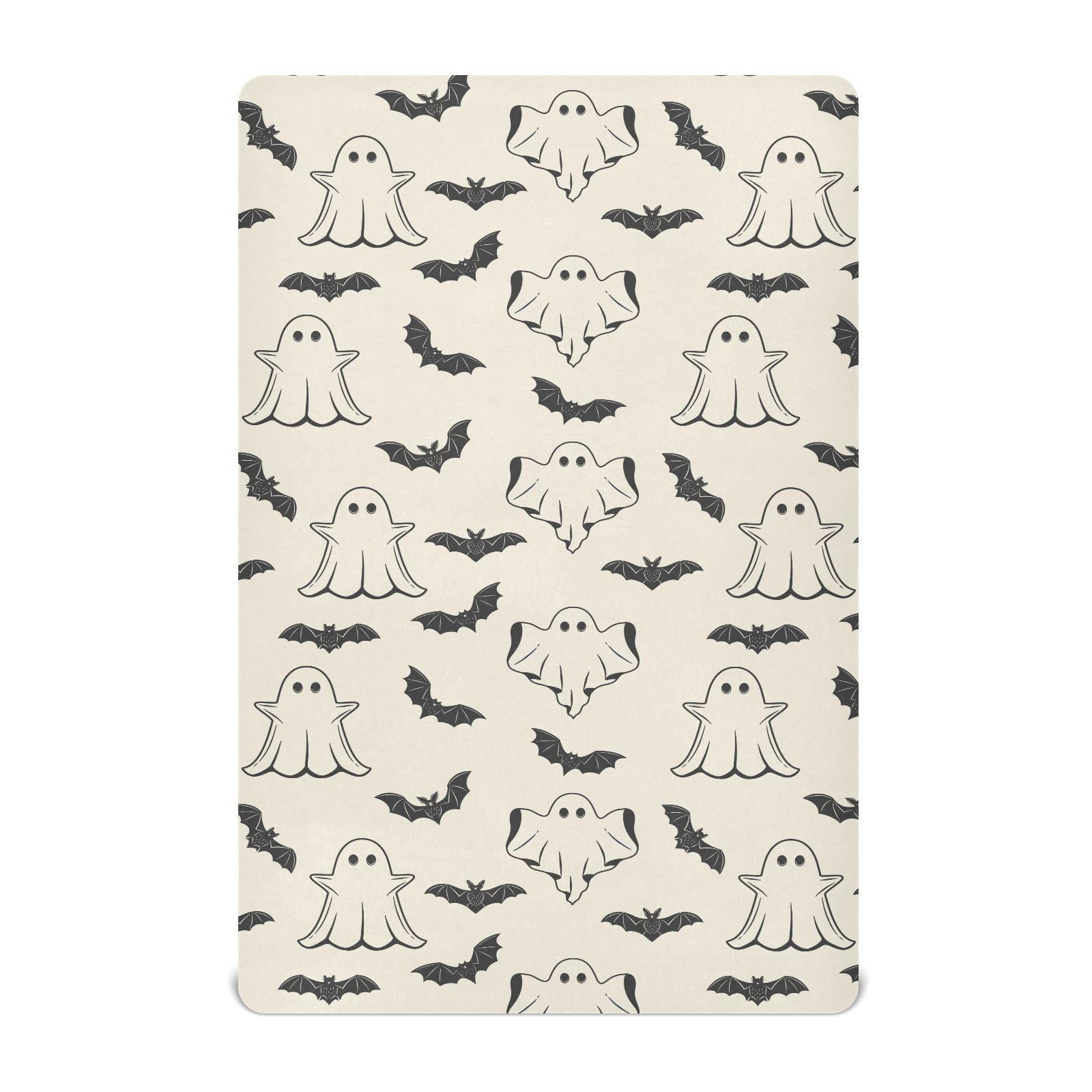 Crib Sheets for Boys Halloween Ghosts Bat Silhouettes Toddler Baby Girl Sheets for CribNeutral Mini Crib Nursery Mattress Sheets FittedCrib Mattress Soft &amp; Breathable 52 * 28 * 9In Black