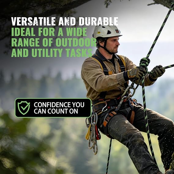 1/2 Inch Arborist Climbing Rope 9000lbs Heavy Duty 150FT 200FT Static Bull Rope for Tree Work, Rigging, Rappelling, Pulling, Caving & Sailing, Double-Braided with 28-Strand Core & Dual Outer Cover
