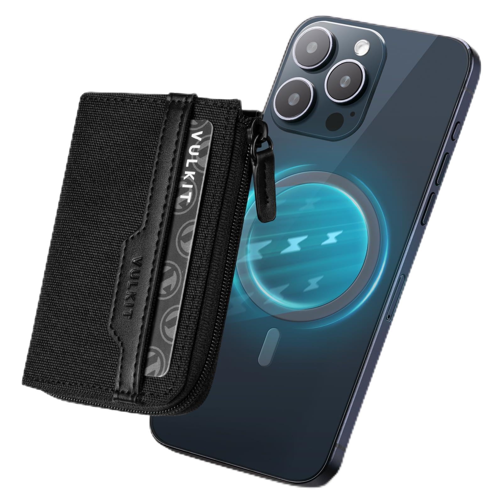 VULKIT Cartera magnética para tarjetas, compatible con MagSafe Wallet con bloqueo RFID, tarjetero para iPhone 15/14/13/12 Series, Black, no, Minimalista