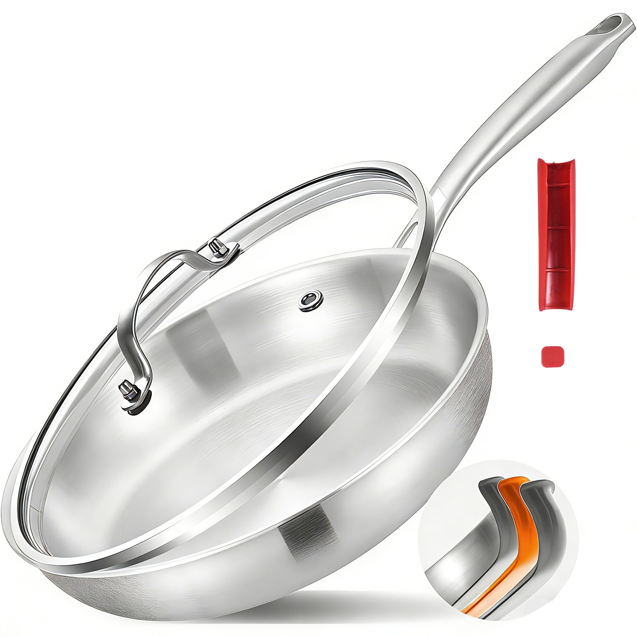 Inqibee 12 Inch Tri-Ply Stainless Steel Frying Pan
