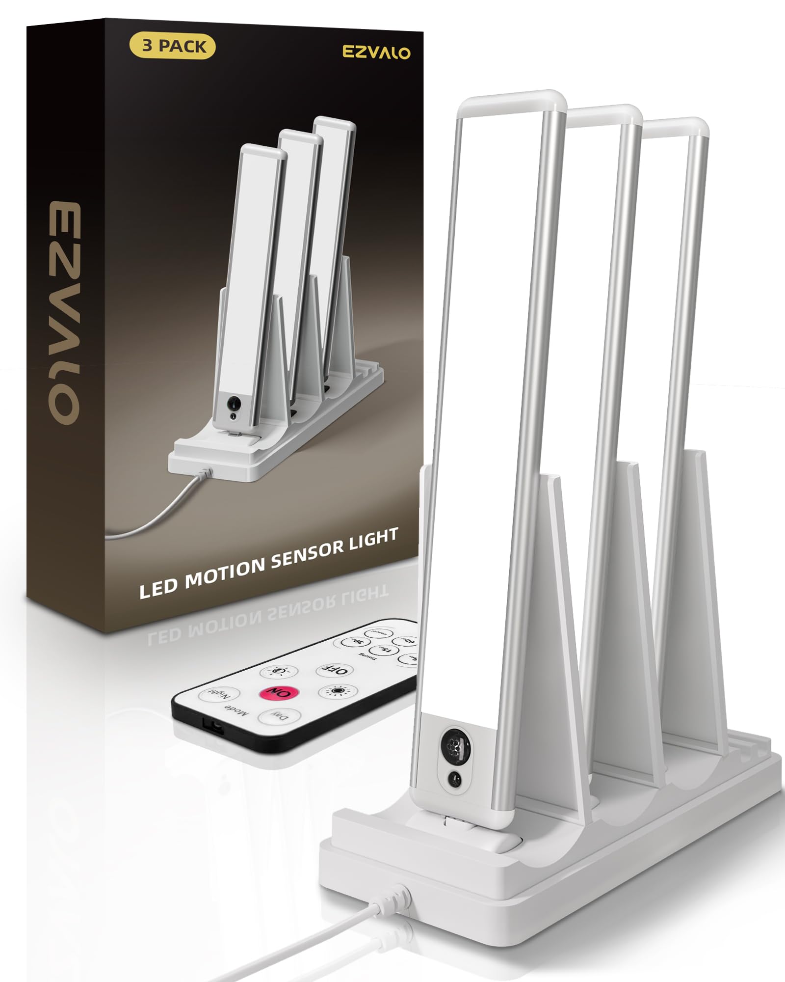 EZVALO Under Cabinet Lighting with Charging Station, Rechargeable Motion Sensor Light Indoor, Dimmable Closet Lights Wireless, 5700K, Motion Activated Under Counter Lights for Kitchen,Pantry(3 Pcs)