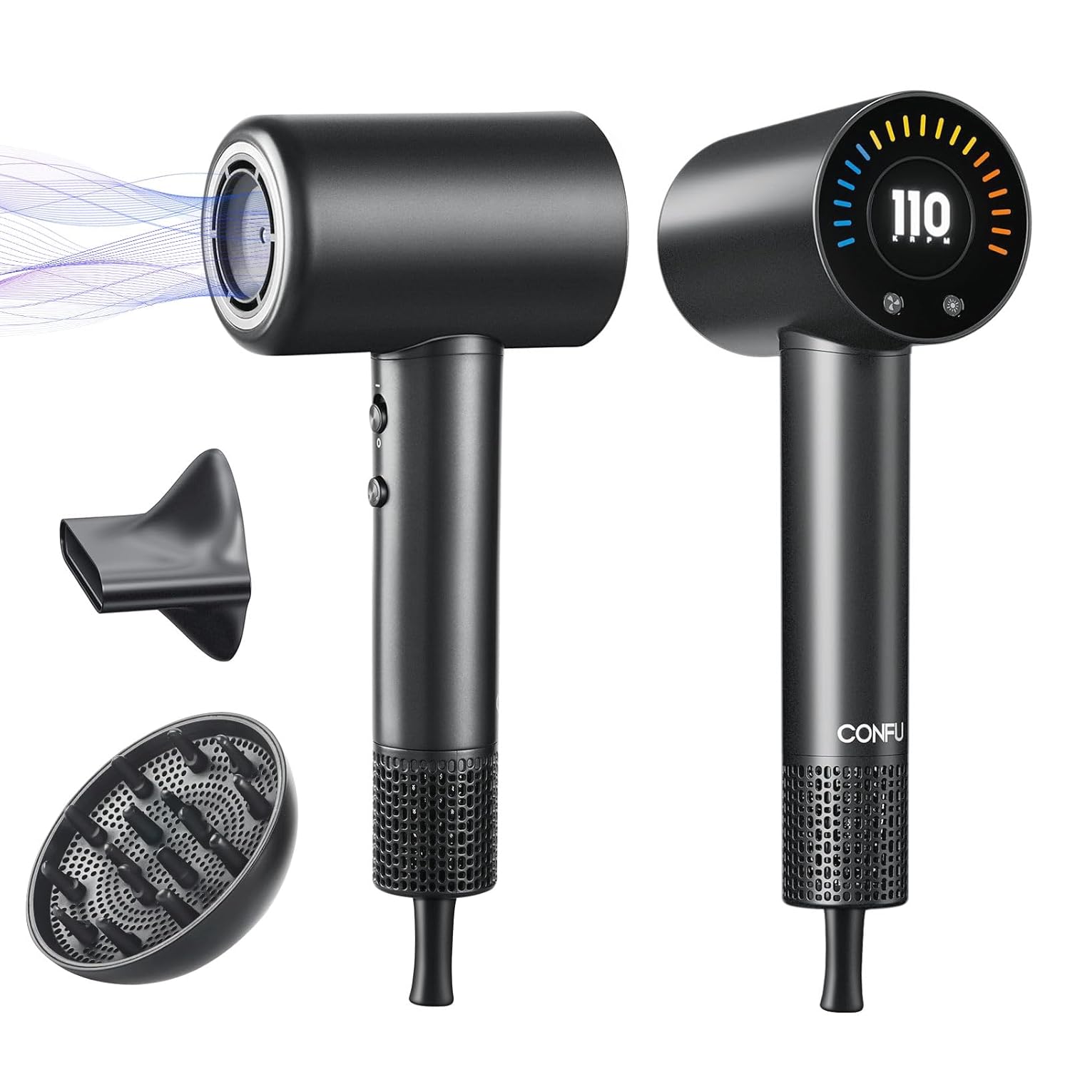 CONFU Hair Dryer, 110000 RPM Fast Drying Blow Dryer with Magnetic Diffuser and Concentrator, Professional Lightweight Ionic Hair Dryer for Women and Men