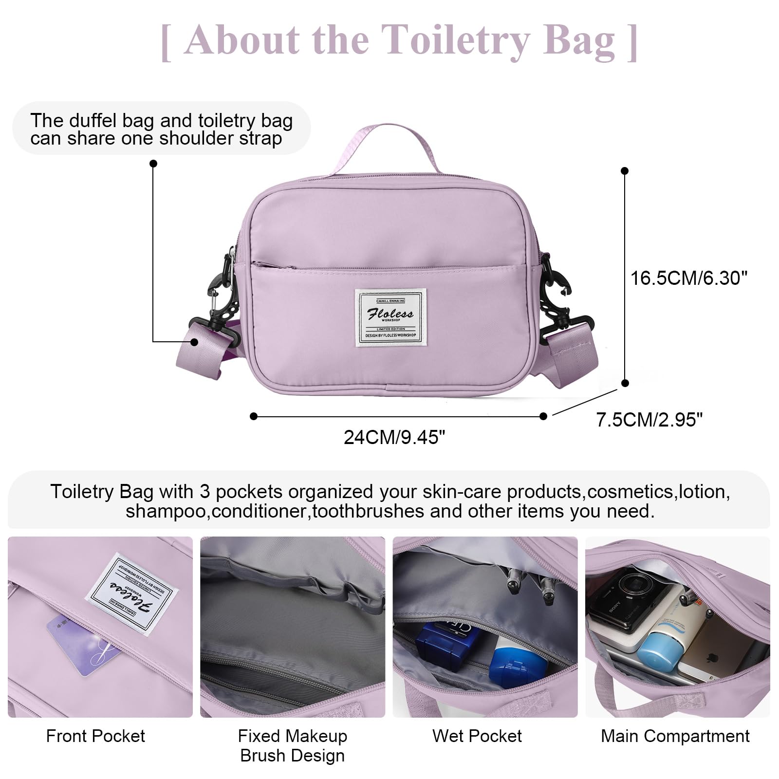 Borsone da Viaggio Donna, Bagaglio a Mano Borsa da Viaggio con Scomparto per le Scarpe, Borsa Sportiva Borsone da Palestra Grande, Borsa da Weekend, Borsa per Ospedale,C8 viola