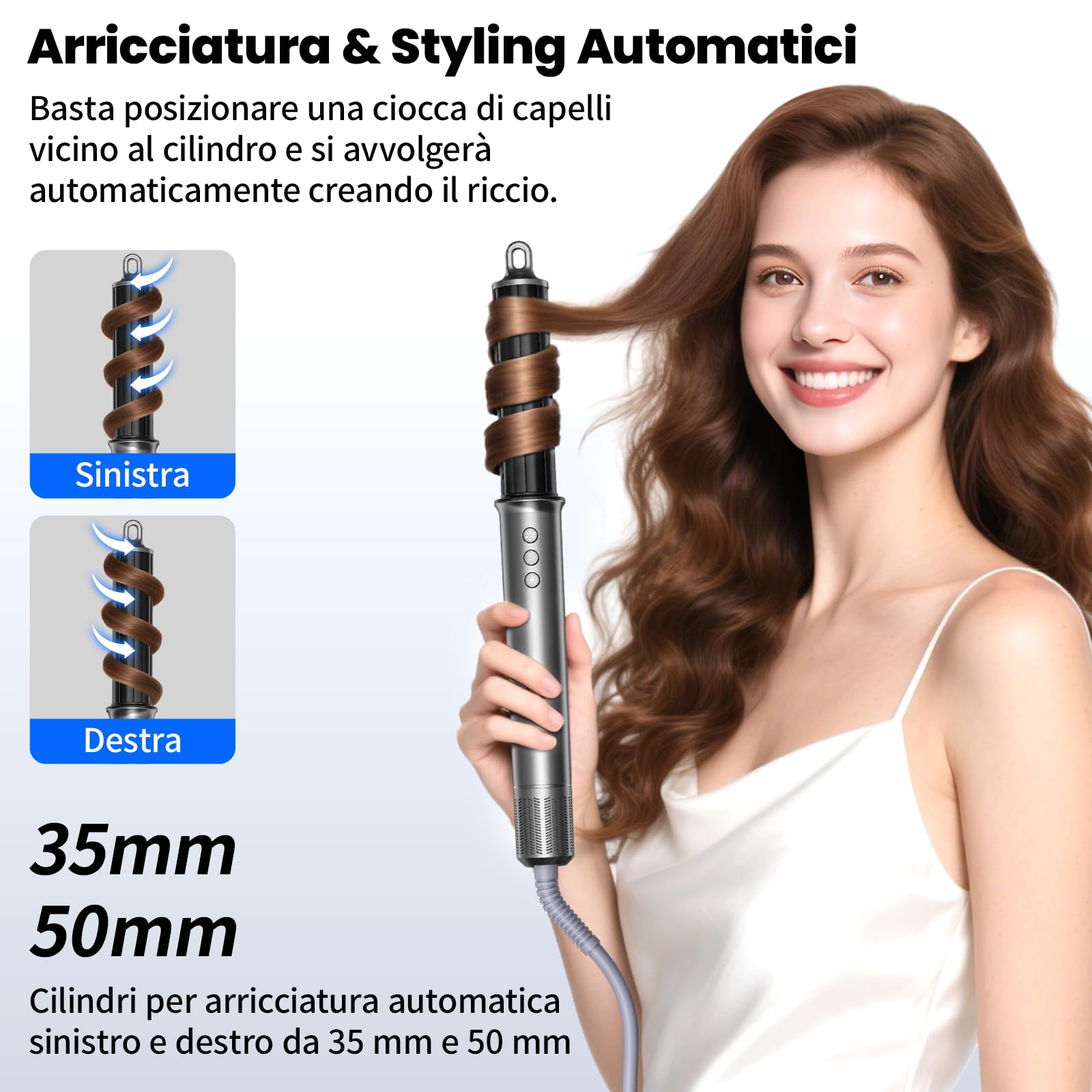 MANKIW Spazzola Asciugacapelli 5 in 1, Airstyler Multifunzione con Motore Brushless 110.000 RPM, Arricciacapelli Automatico 30/50mm con Effetto Aria Avvolgente, 500 Milioni di Ioni