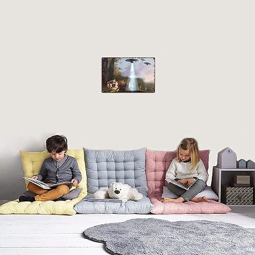 Miniatura 7 de Cartel de metal de aluminio vintage con paisaje medieval de la naturaleza, póster de alienígena trippy divertido victoriano de los años 90,