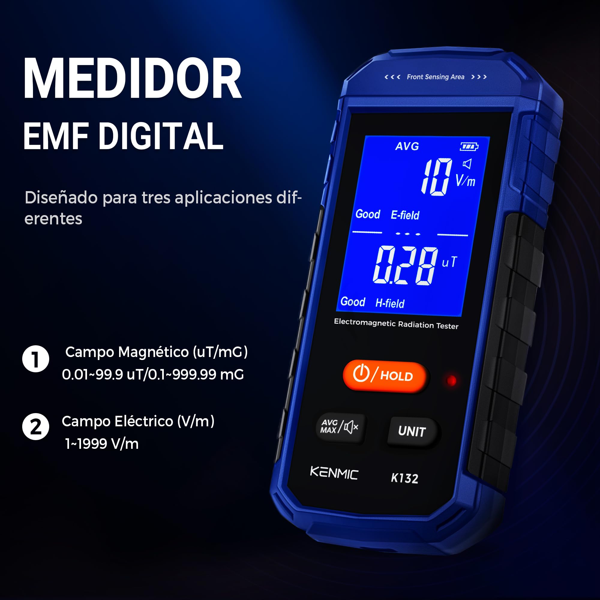 Medidor EMF, Detector Portátil de Campo Electromagnético con LCD Digital, Adecuado para Inspecciones EF/MF en Casa y al Aire Libre, Caza de Fantasmas - Azul